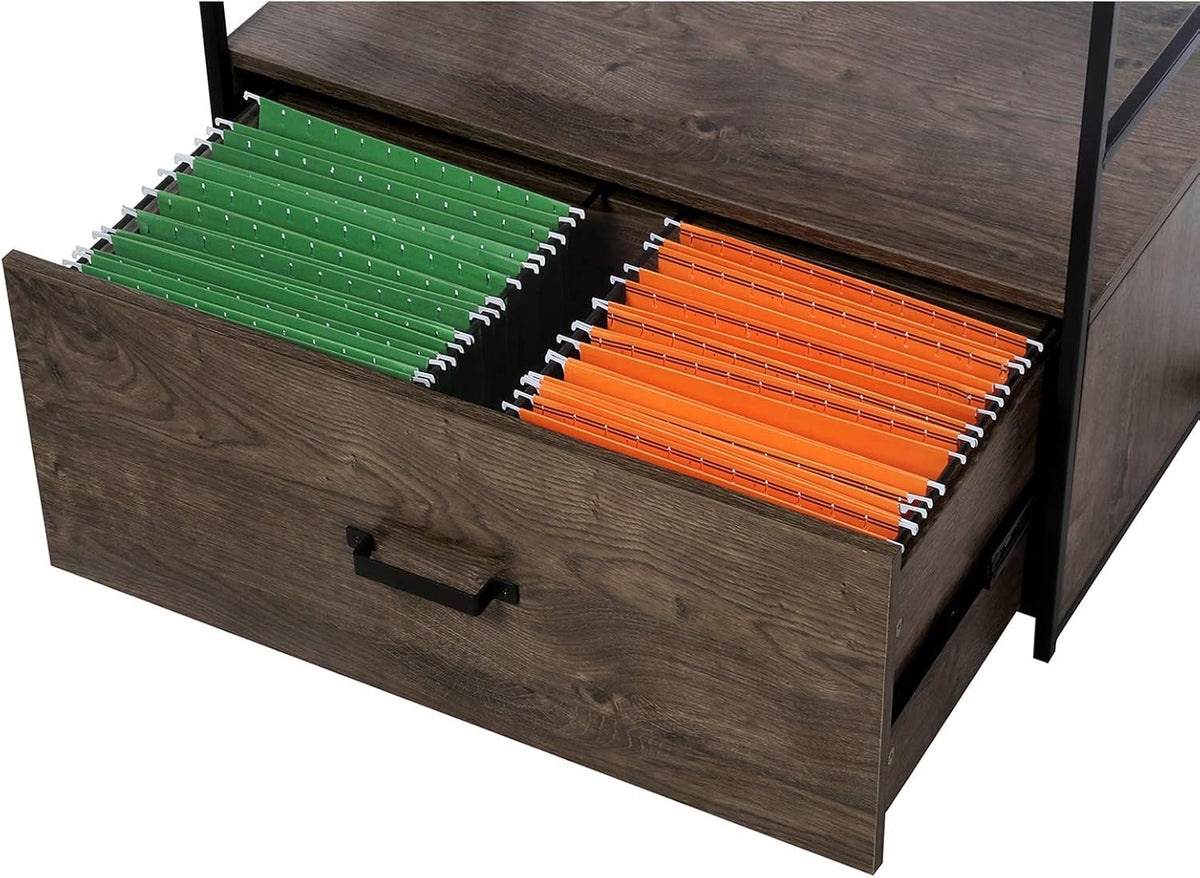 Wood Lateral File Cabinet with 1 Drawer, Printer Stand with Storage Shelves R40490