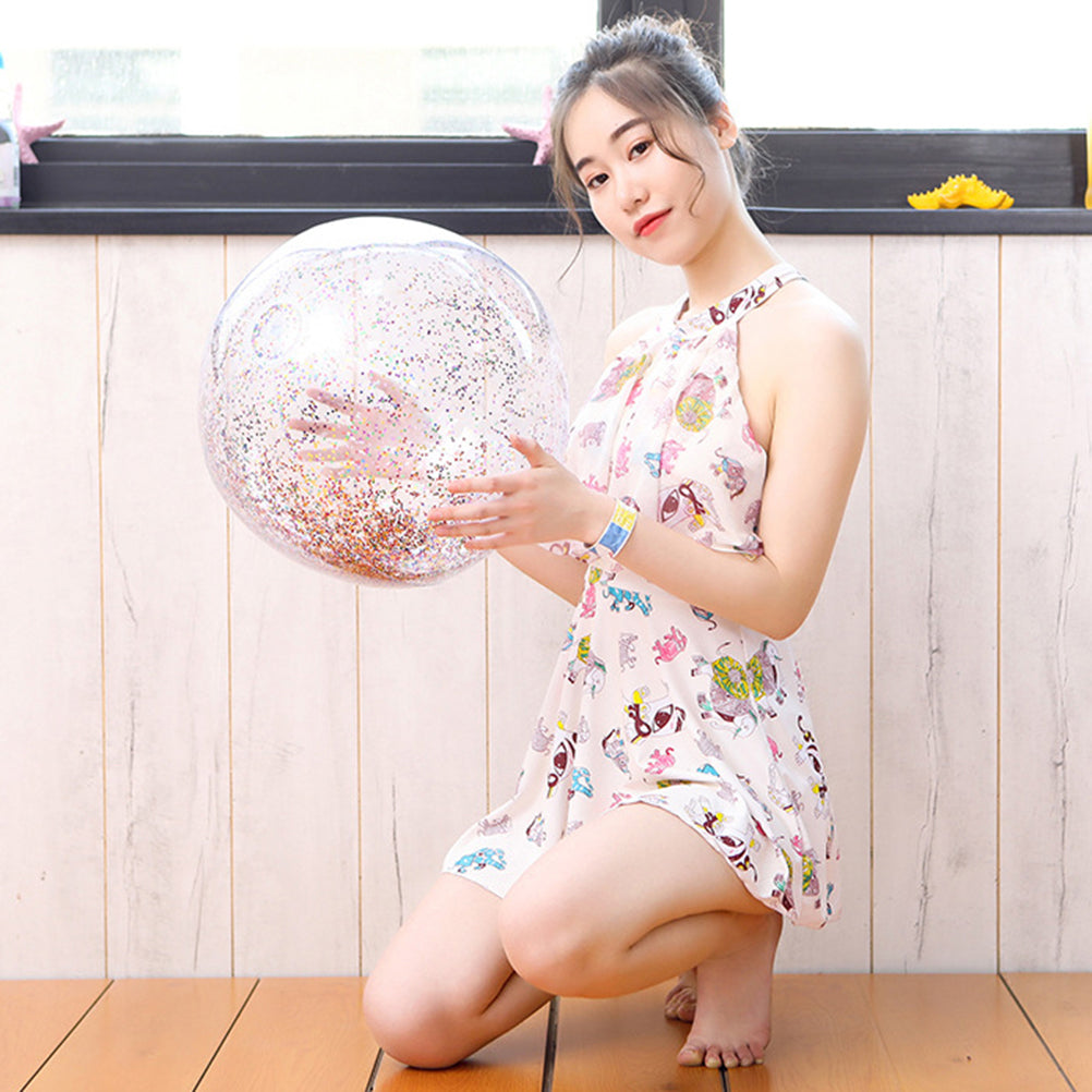 4pcs Glitter Sequin PVC Beach Balls Inflatable Toys with Pumps U9644