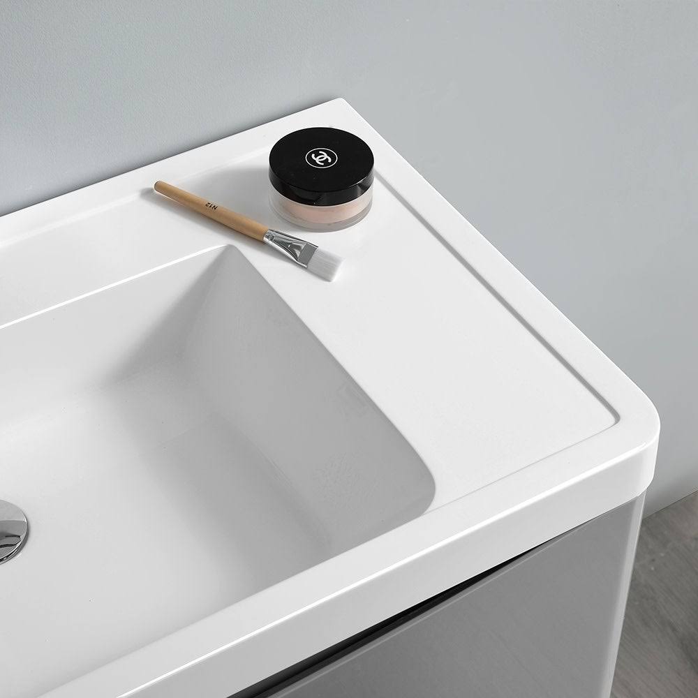 Glossy Gray Wall Hung Bathroom Cabinet with Integrated Sink H94926