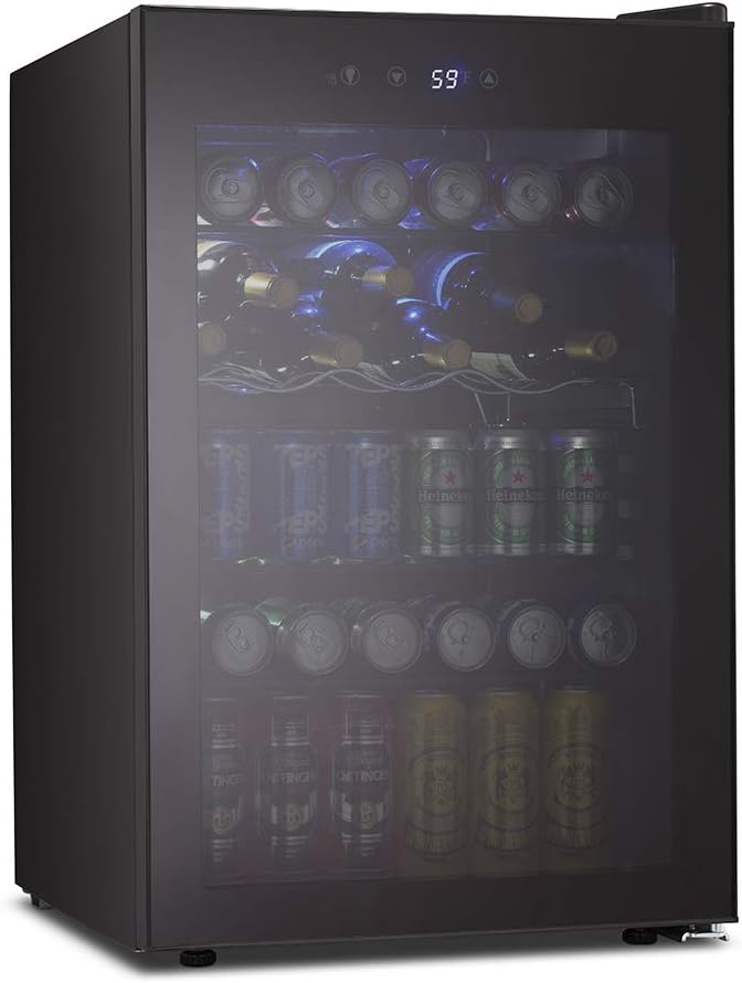 Black 145 Can Mini Fridge with Glass Door D94665