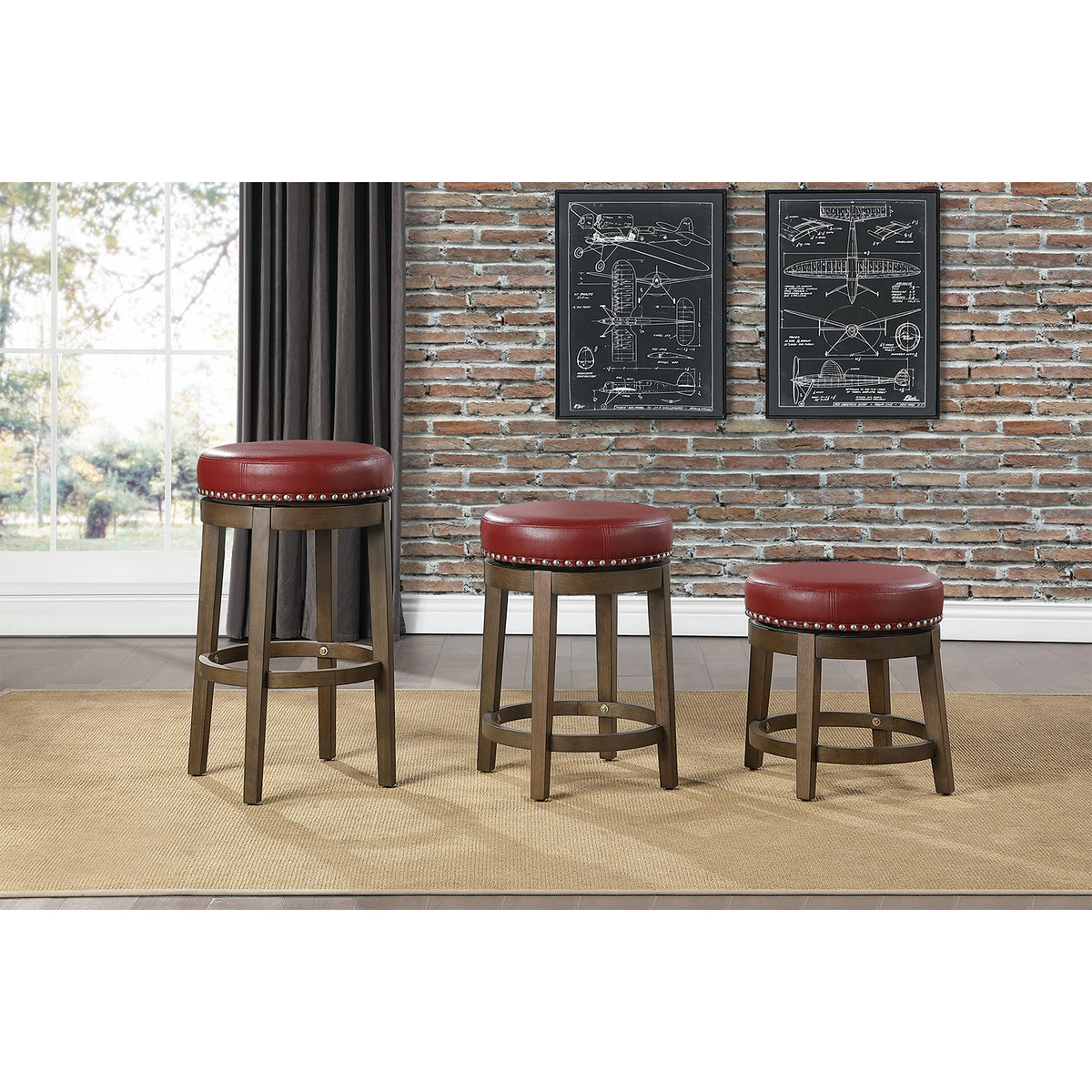 18 Inch Round Swivel Seat Bar Stool, Red (2 Pack) E10320