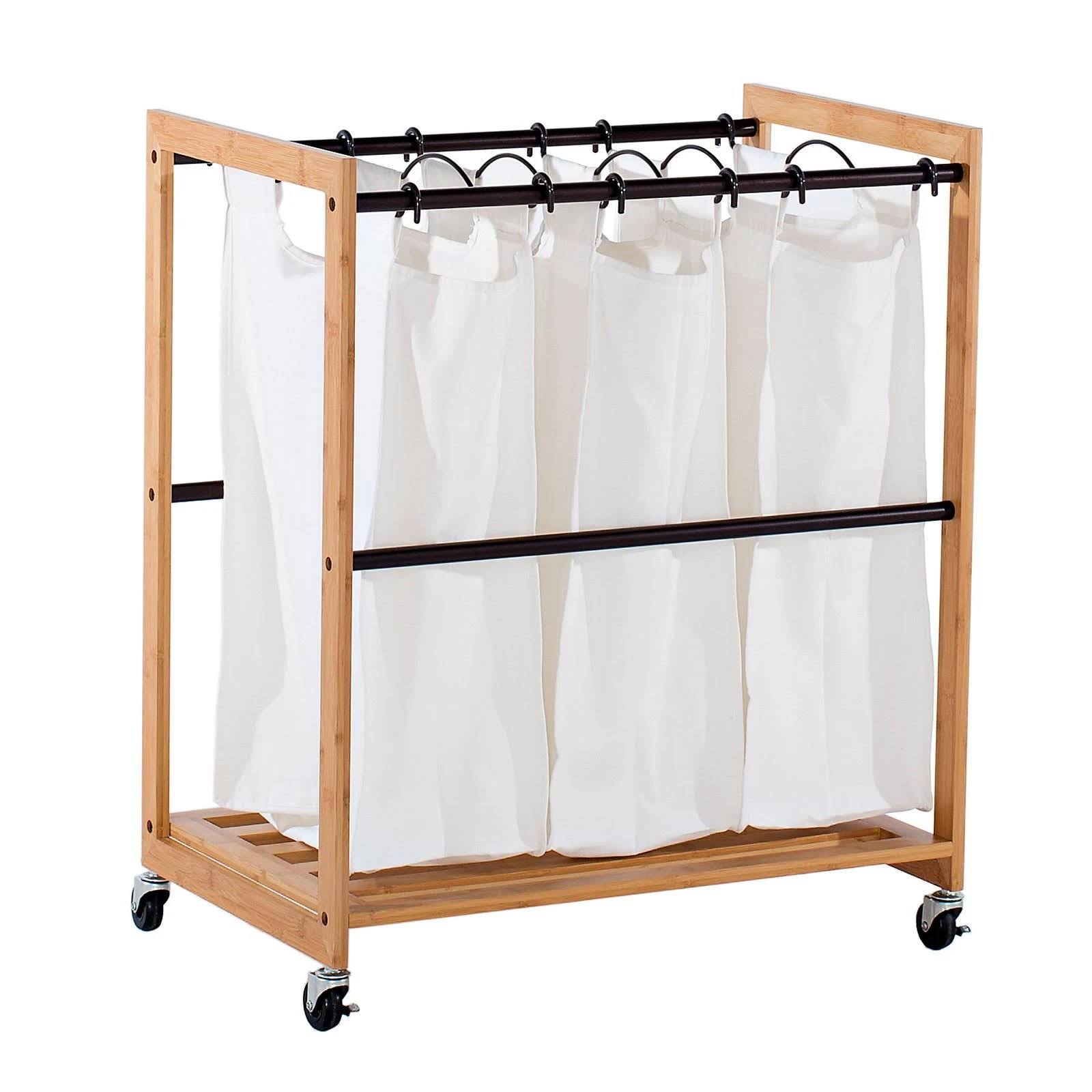 Bamboo Laundry Cart with 3 Bags J934455