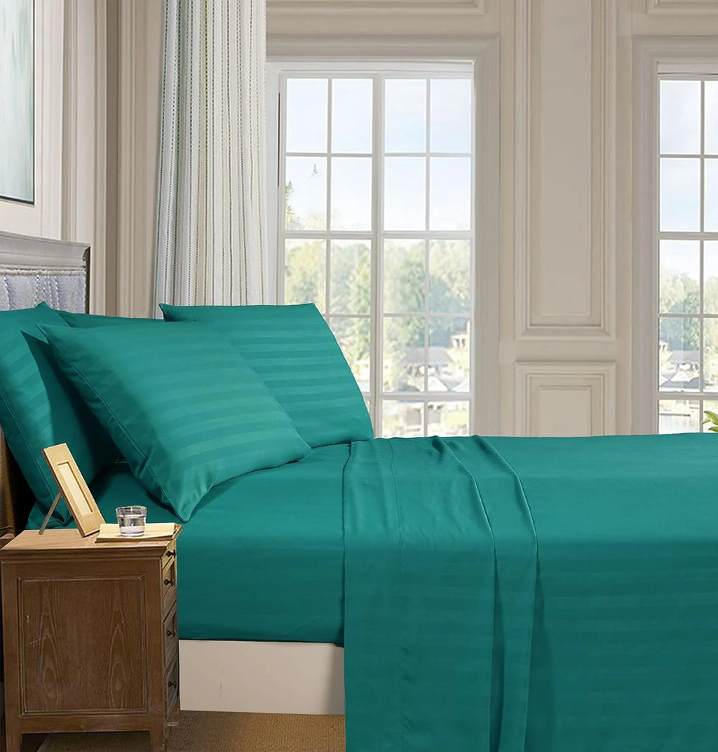 6-piece damask striped bed sheet set, queen size P781522