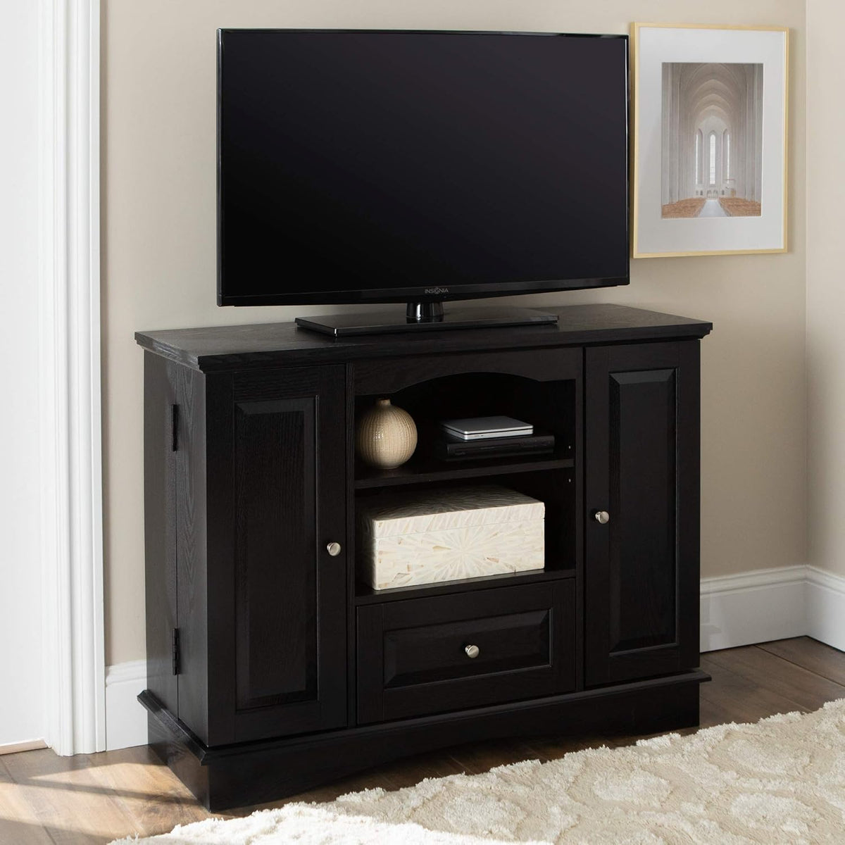 44 Inch Traditional Brown Wood TV Stand with Storage Cabinets B9246