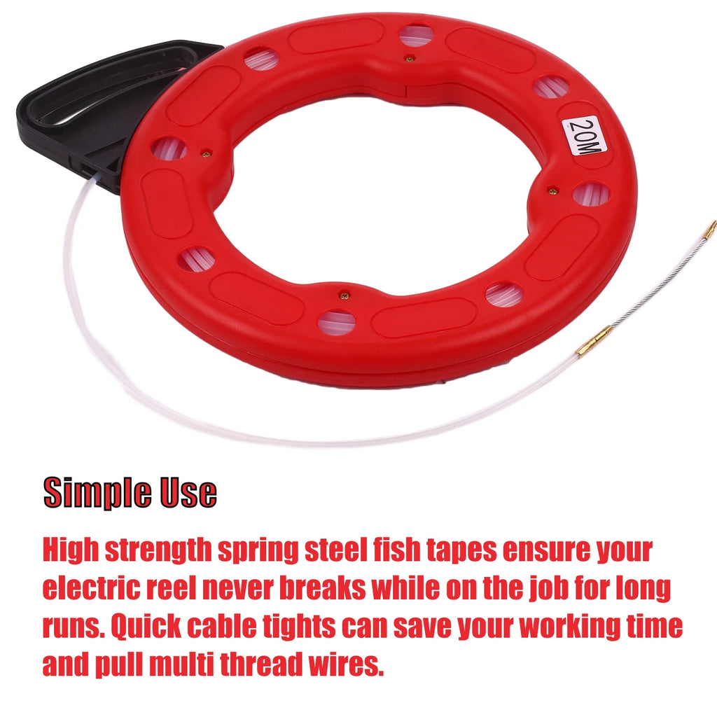 20M Fiberglass Fish Tape Reel Conductive Cable Puller with Impact Case I670107