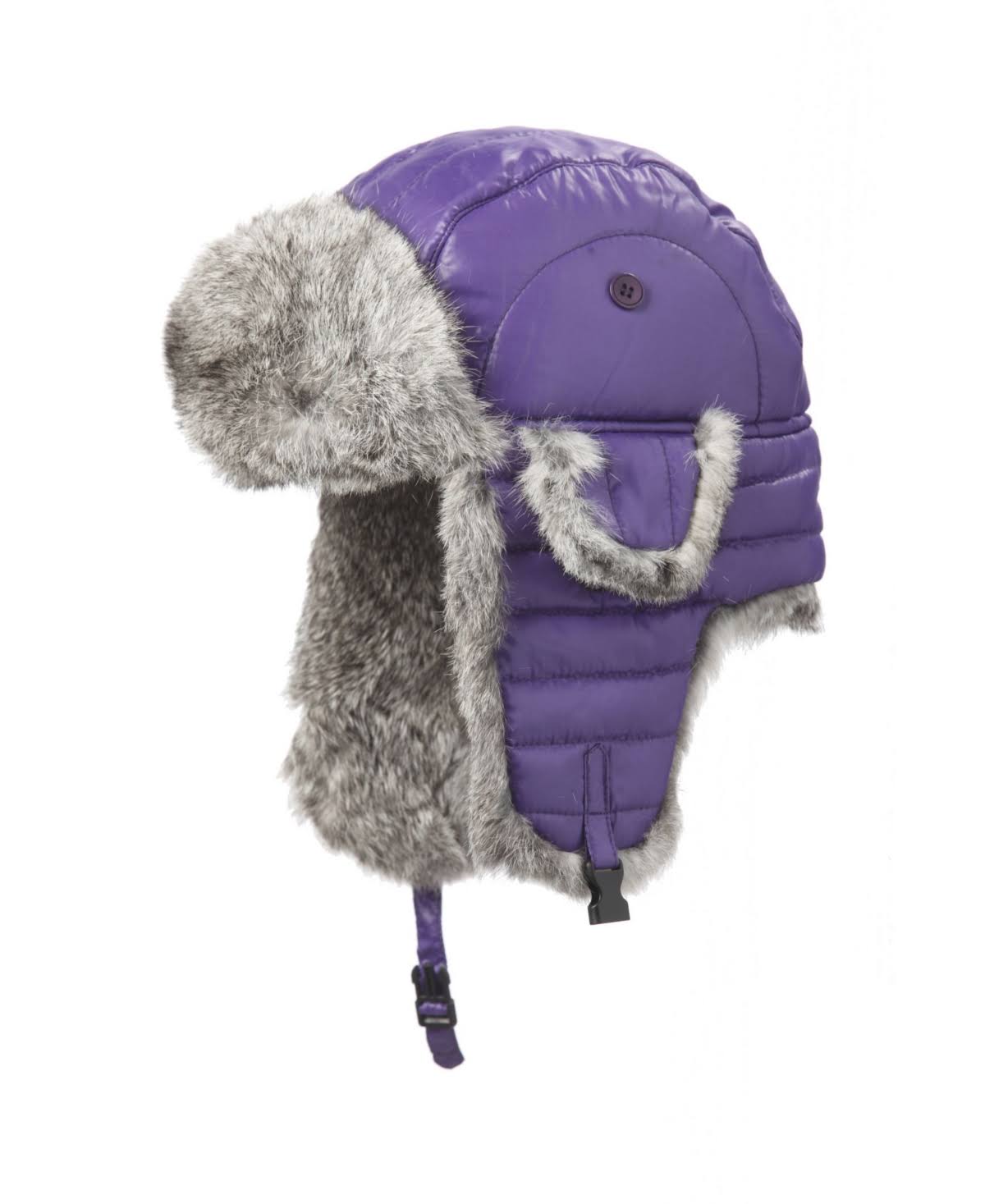 Purple/Grey Rabbit-Trimmed Nylon Aviator Hat B3917