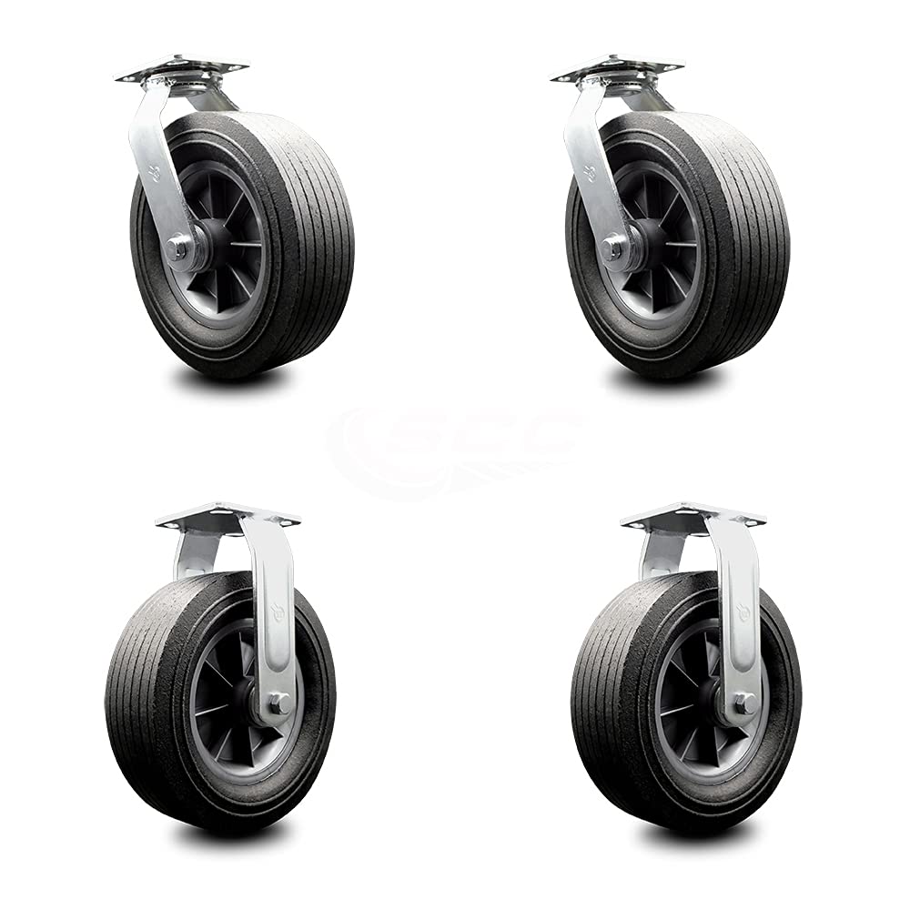 10 Inch Swivel Caster with Brake Semi-Pneumatic Wheel Pack of 2 B242848