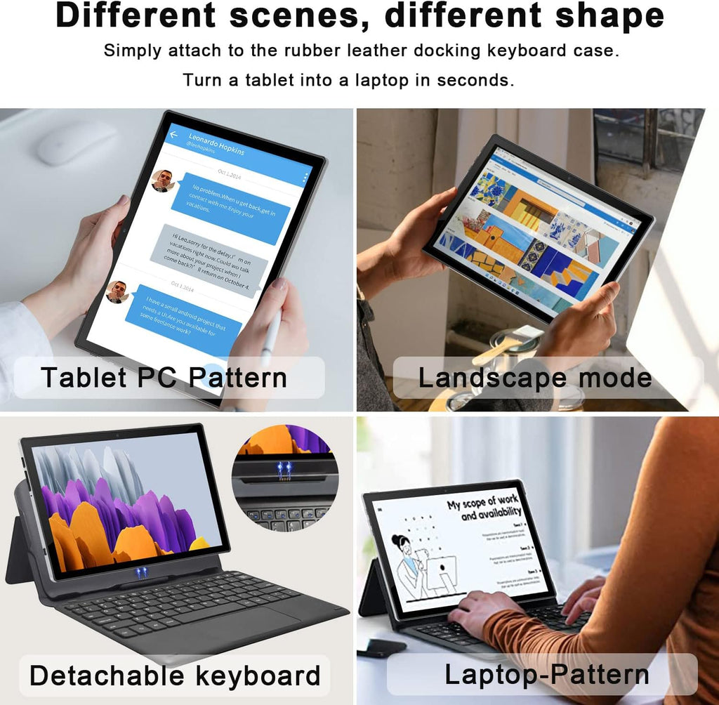 2 in 1 Android Tablet PC with Keyboard 10 Inches, 6GB RAM 64GB Storage Quad-core HD IPS Display Dual Camera WiFi Silver C282338