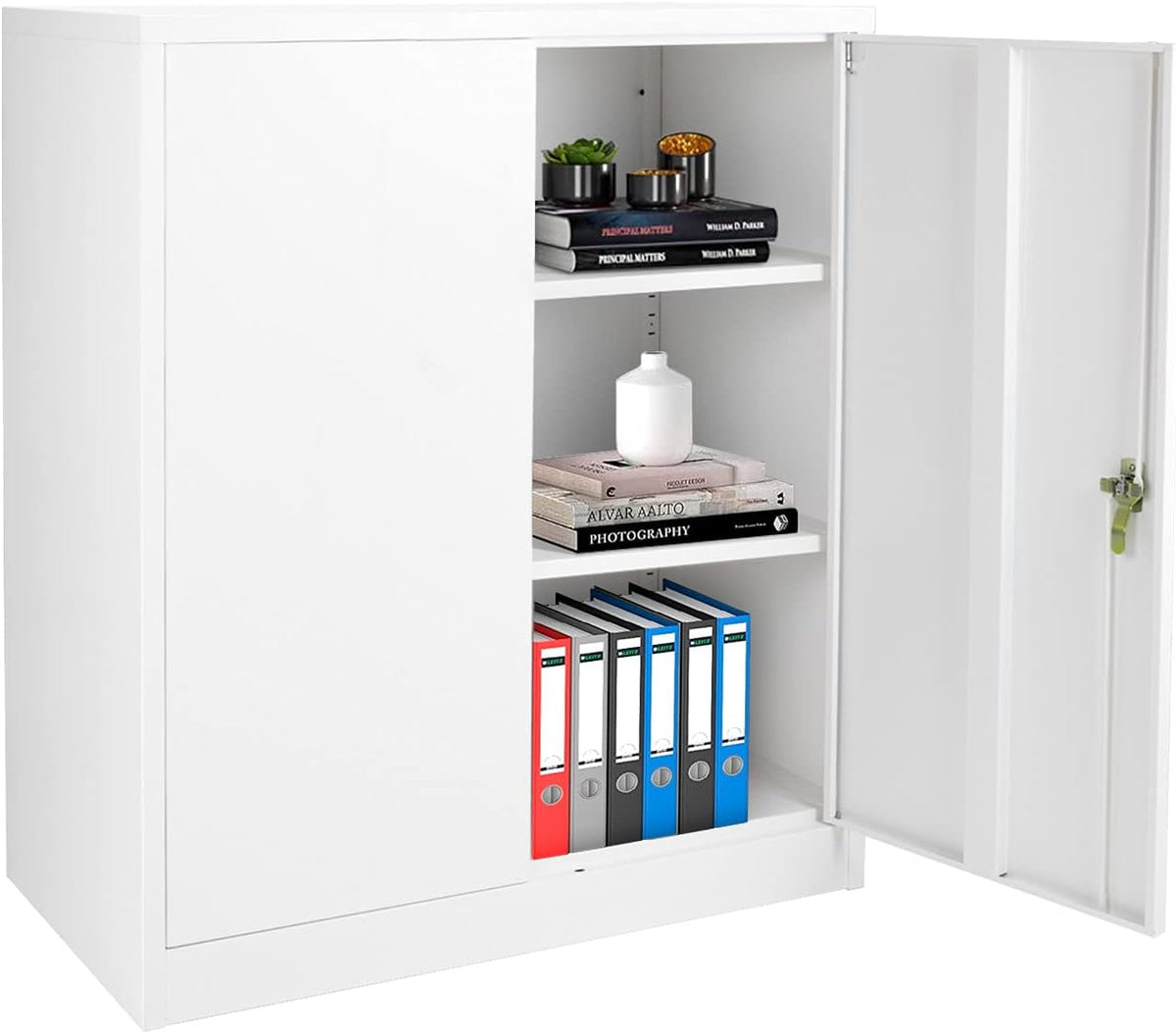 Light Gray Steel Storage Cabinet with 2 Adjustable Shelves E9286