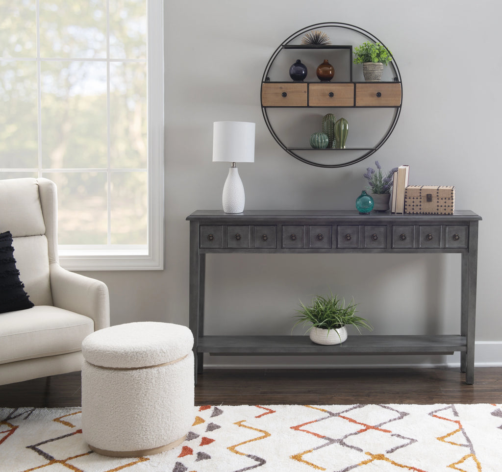 Gray 4-Drawer Console Table with Shelf H966365