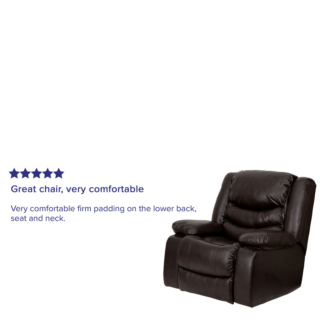 Plush Brown LeatherSoft Lever Rocker Recliner with Padded Arms I182945