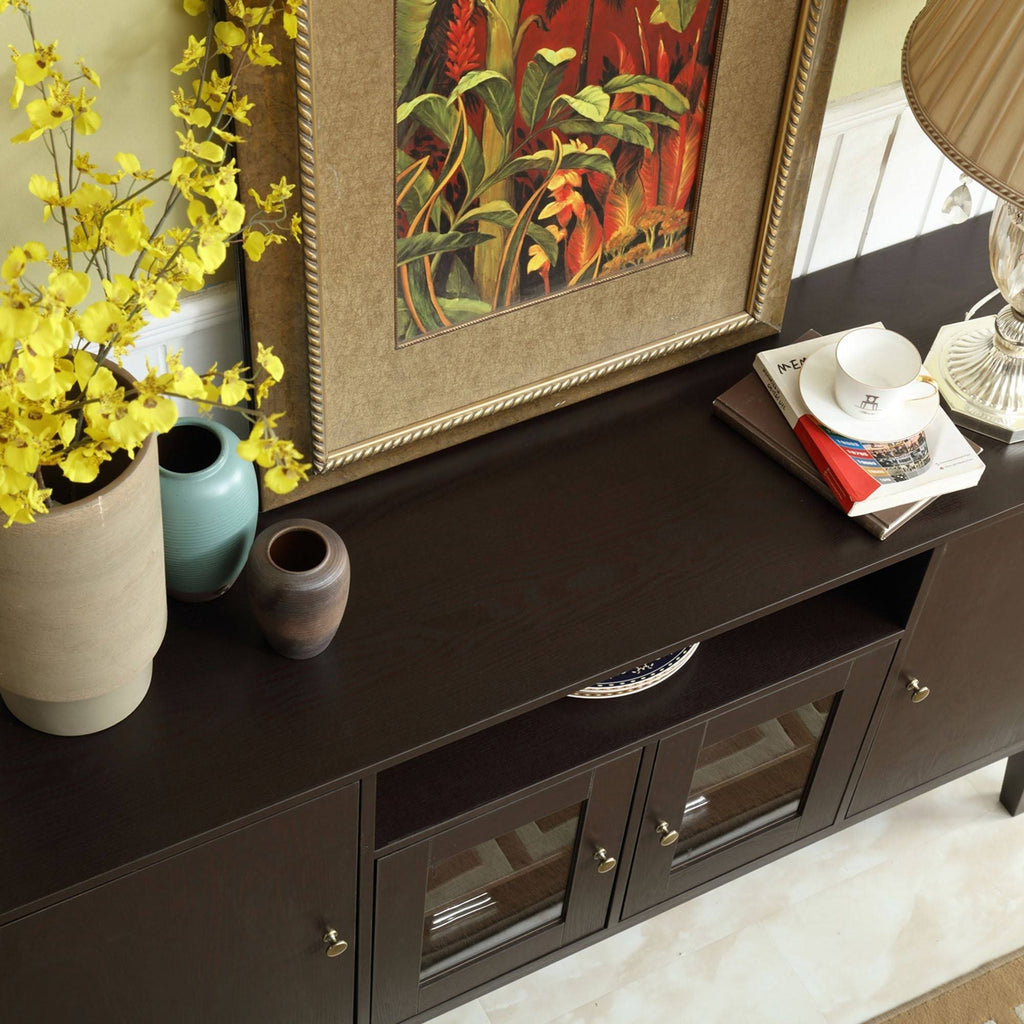 59x22 Wide Buffet Table Cabinet TV Console Dark Brown Q18335
