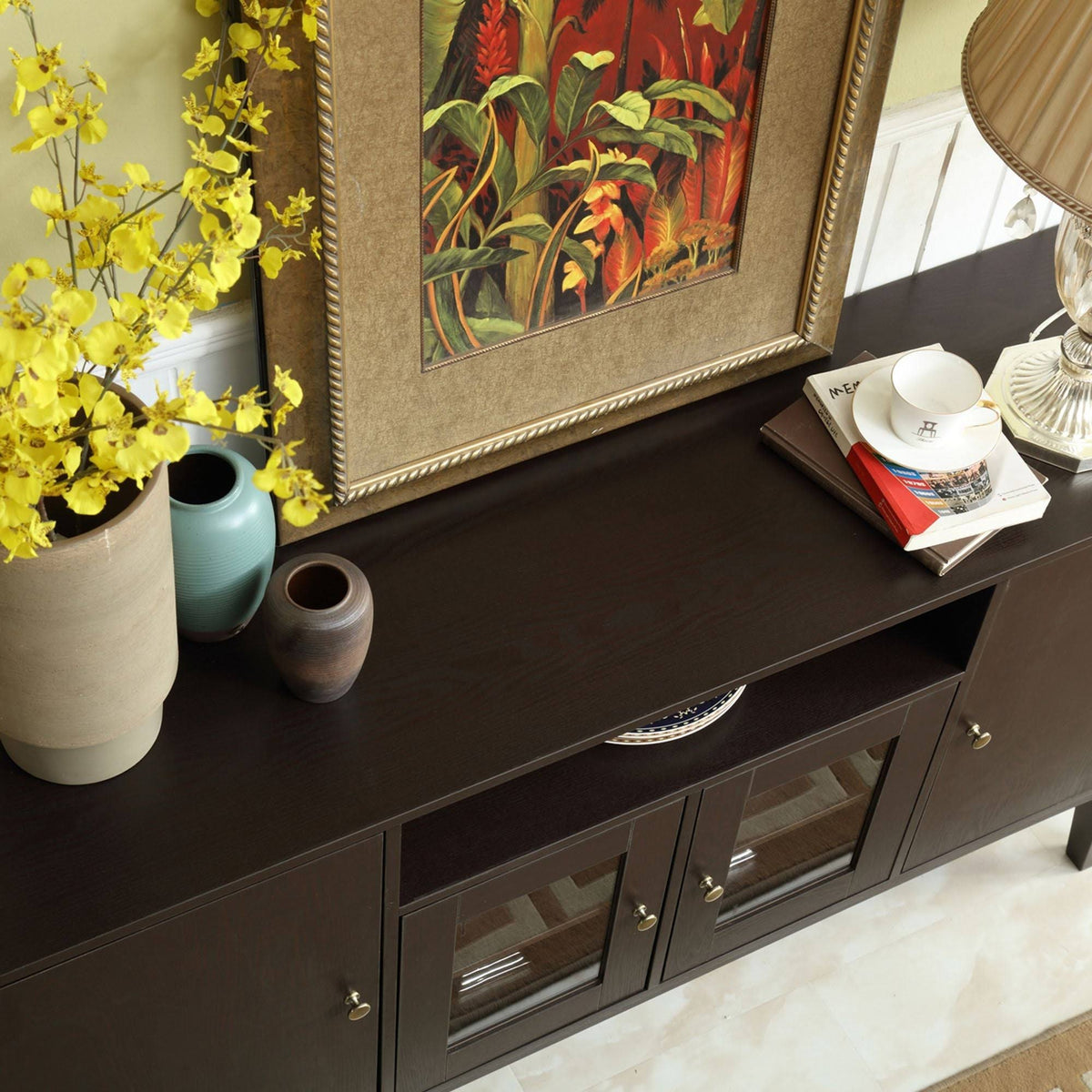 59x22 Wide Buffet Table Cabinet TV Console Dark Brown Q18335