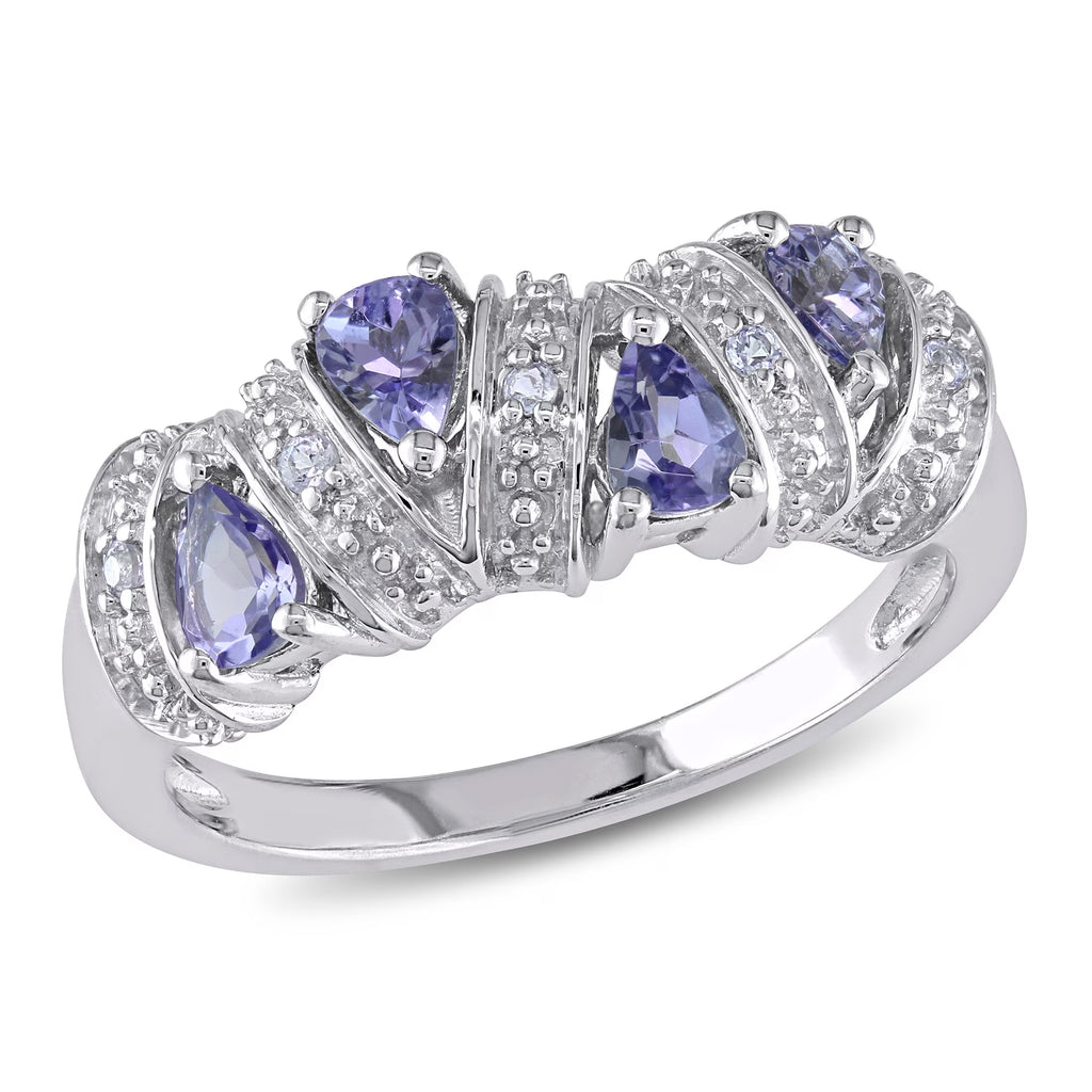 Pear-Shaped and Round-Cut Tanzanite Sterling Silver Ring R384
