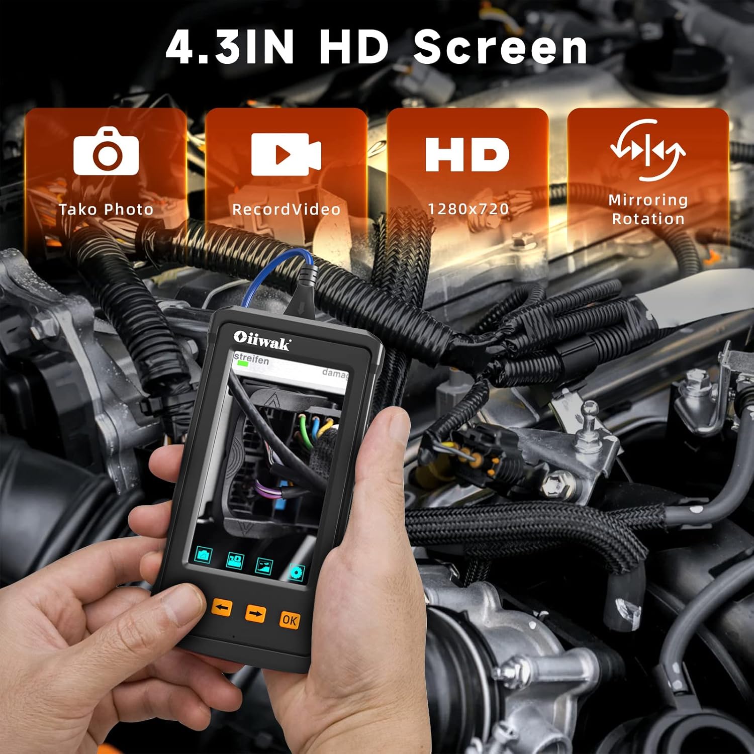 33FT 5.5mm 1080P Waterproof Sewer Inspection Camera with Lights 4.3'' IPS Screen O81264