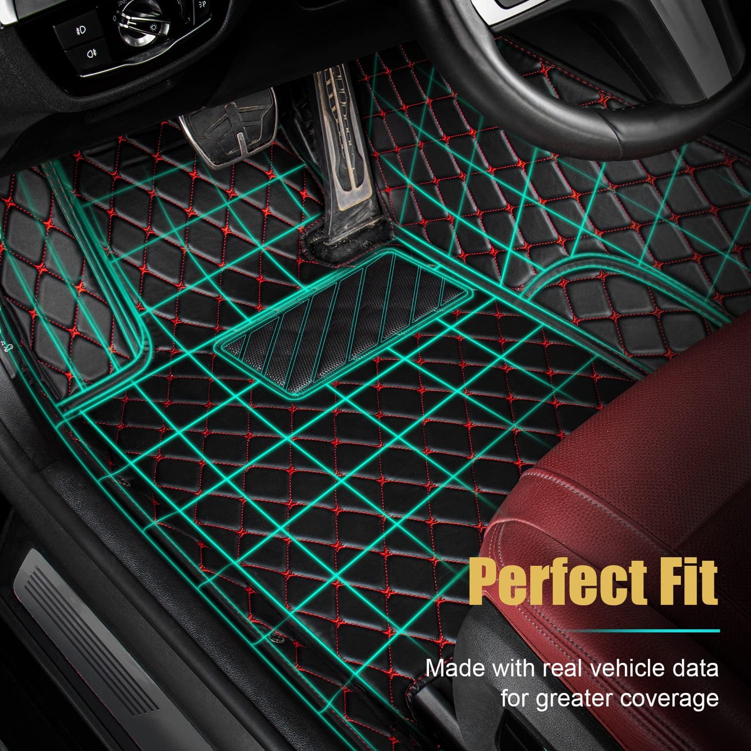 Leather Car Floor Mats Custom Fit 1st & 2nd Row Black X51723