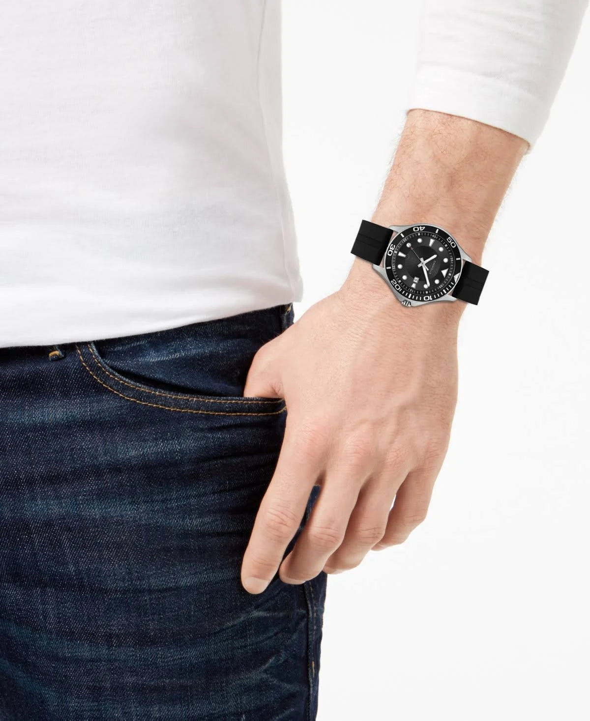 Black Silicone Strap Watch 42mm A703