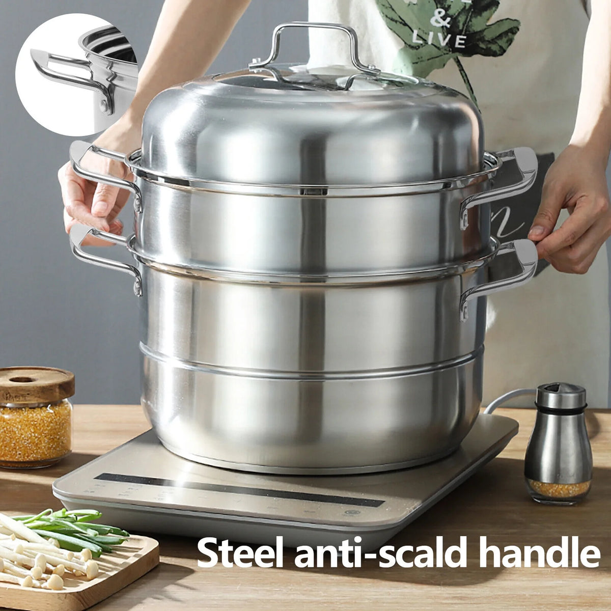 Stainless Steel 5 Tier Steaming Pot with Lid Cookware D9413