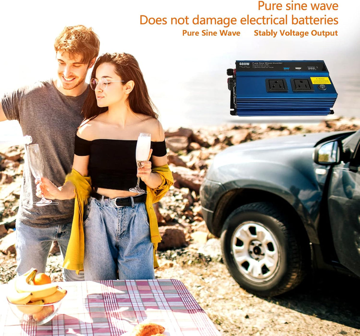 600W Pure Sine Wave Power Inverter DC12V to AC 110V with Dual AC Outlet K7248