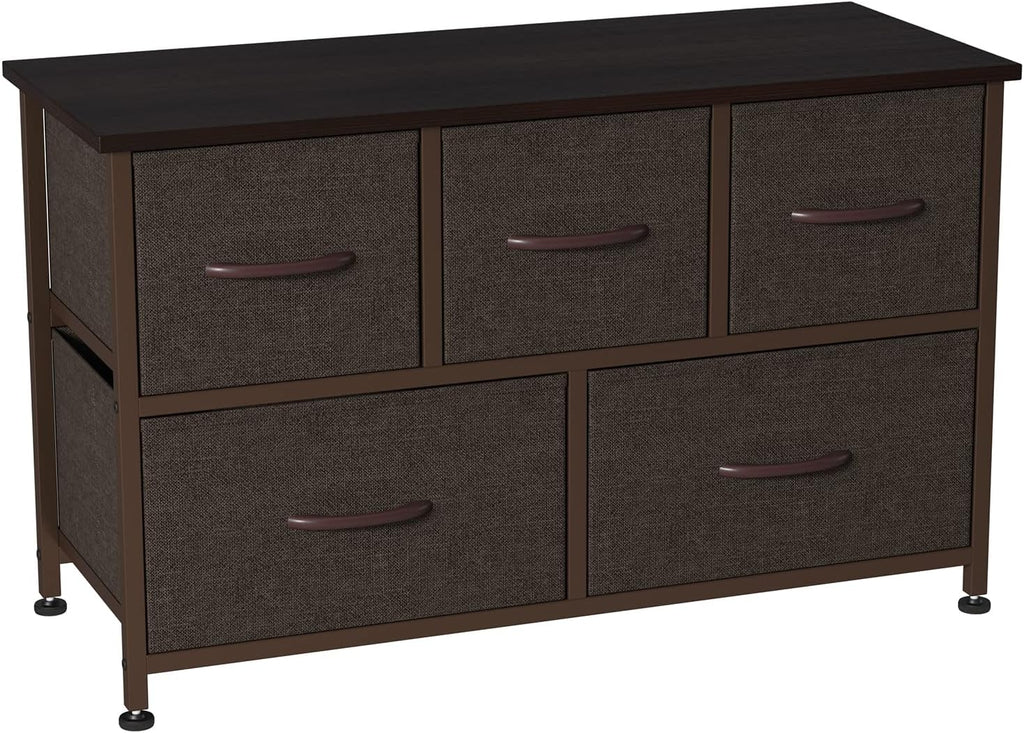 Coffee Brown 5 Drawer Fabric Dresser P9867