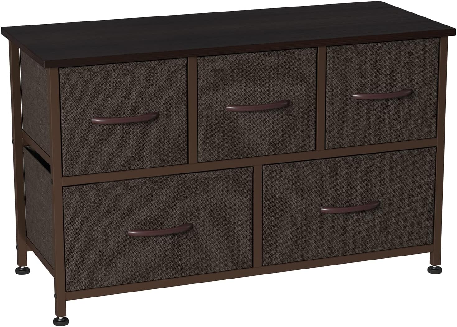 Coffee Brown 5 Drawer Fabric Dresser P9867