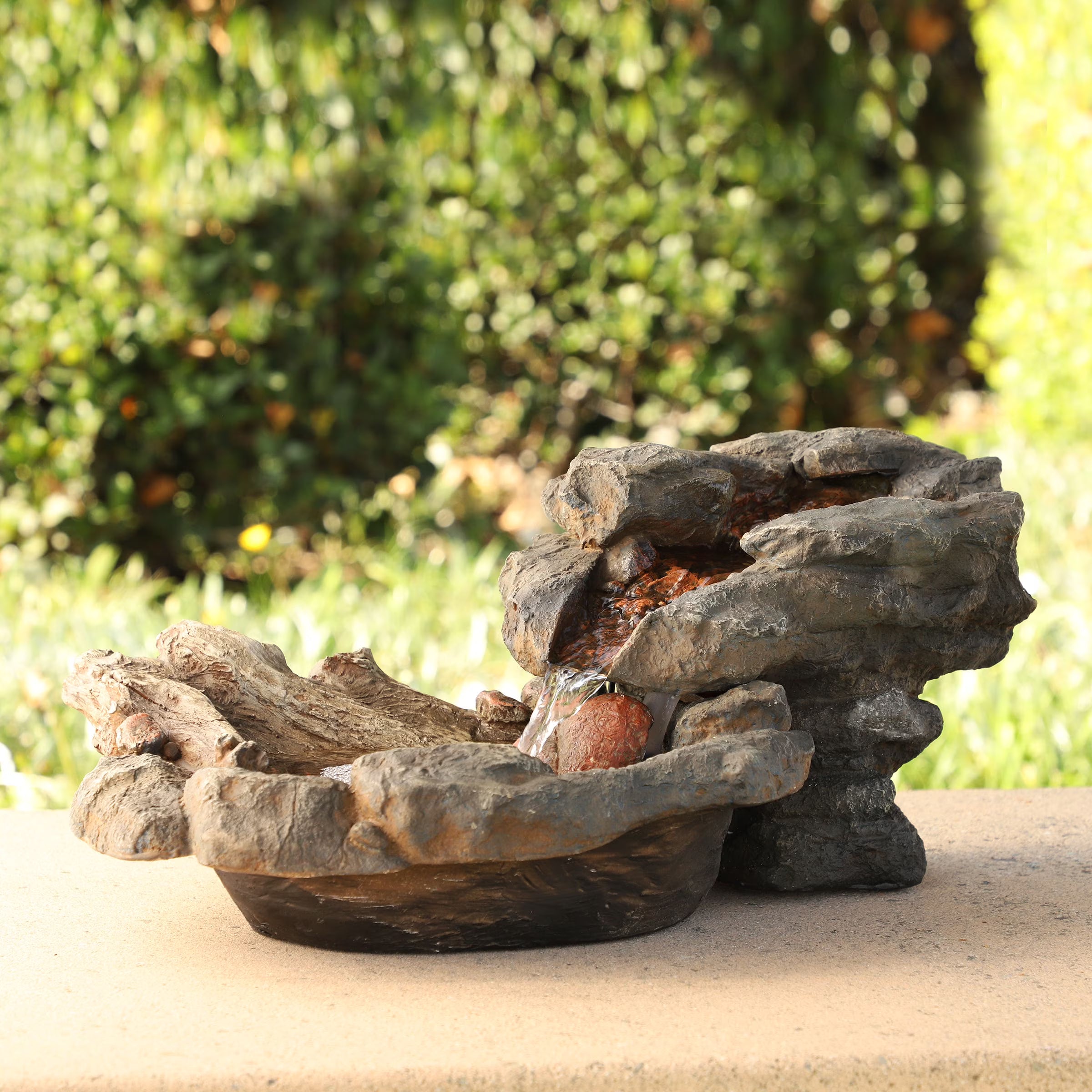 9" Tall River Rock Waterfall Tabletop Electric Fountain with LED Lights A6819
