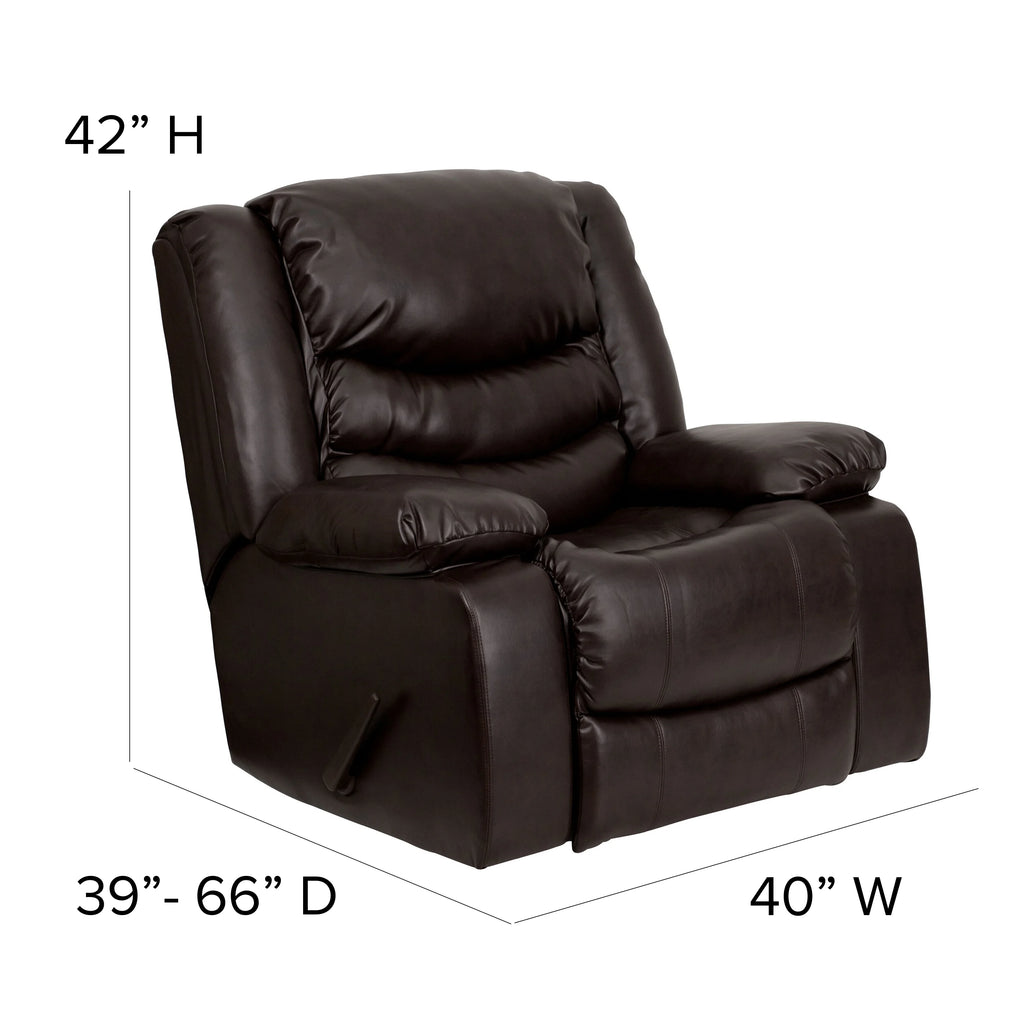Plush Brown LeatherSoft Lever Rocker Recliner with Padded Arms I182945