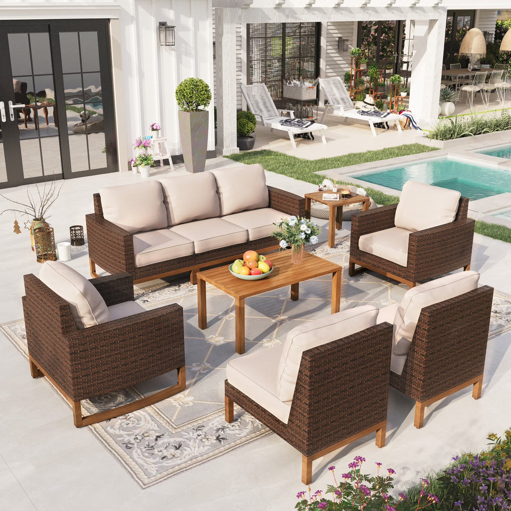 9 Piece Wicker Patio Conversation Sofa Set E43644