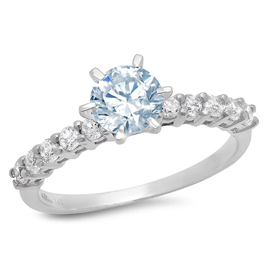 1.05ct Round Cut Blue Simulated Diamond 18k White Gold Ring L446