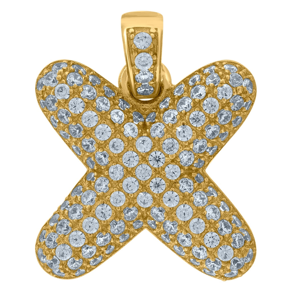 18k Yellow Gold Cubic Zirconia Letter X Charm Pendant Necklace K440