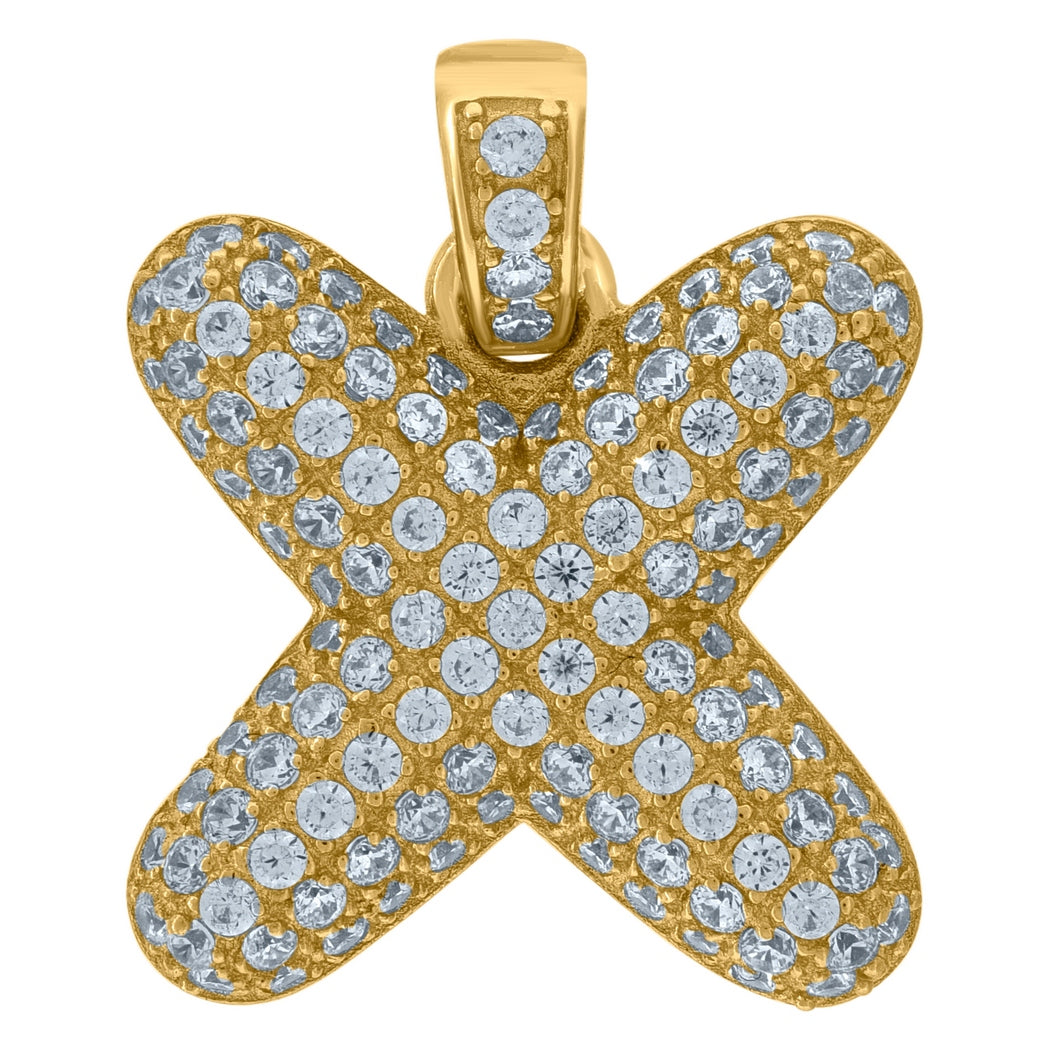 18k Yellow Gold Cubic Zirconia Letter X Charm Pendant Necklace K440