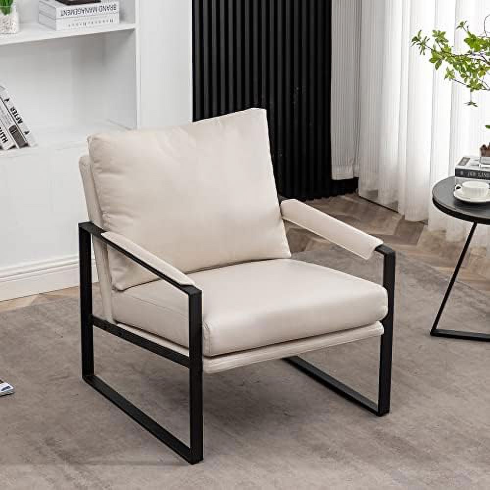 Dark Grey Faux Leather Accent Chair with Metal Frame J299
