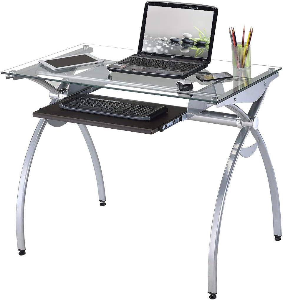 Clear Glass Top Computer Desk with Pull Out Keyboard Panel U82273