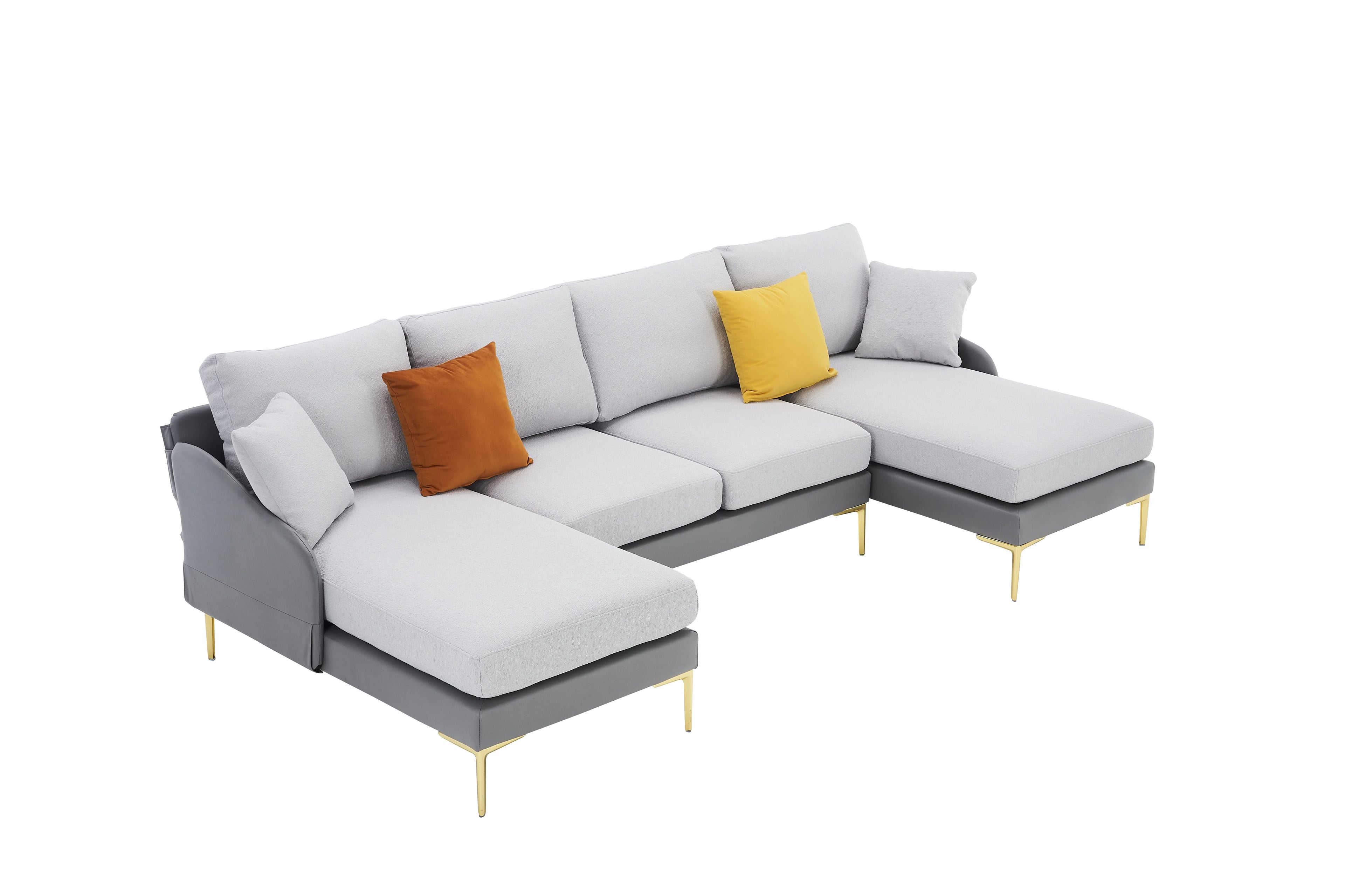 Linen+Leathaire fabric U-shaped sofa with golden legs Z30588