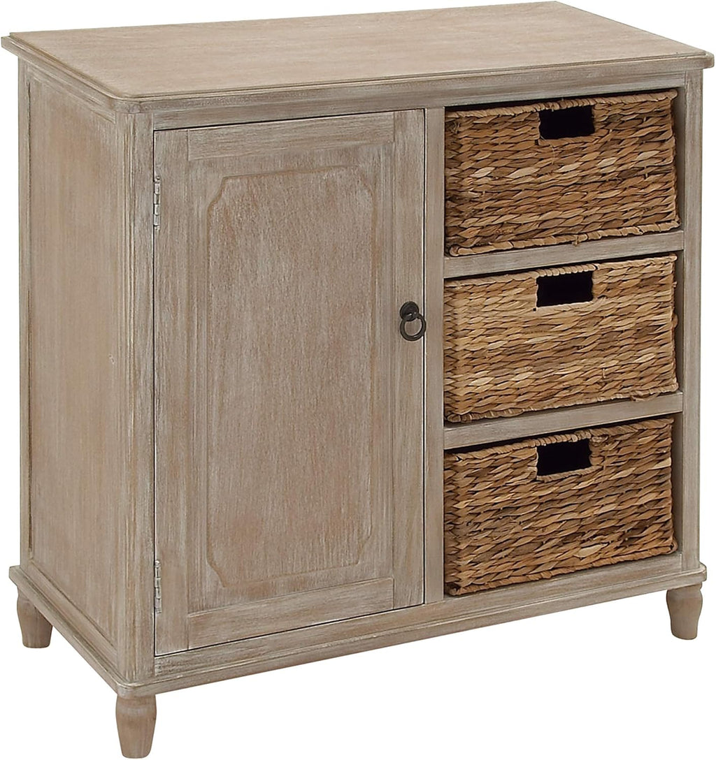 Whitewash Taupe Wood Basket Cabinet Y4717