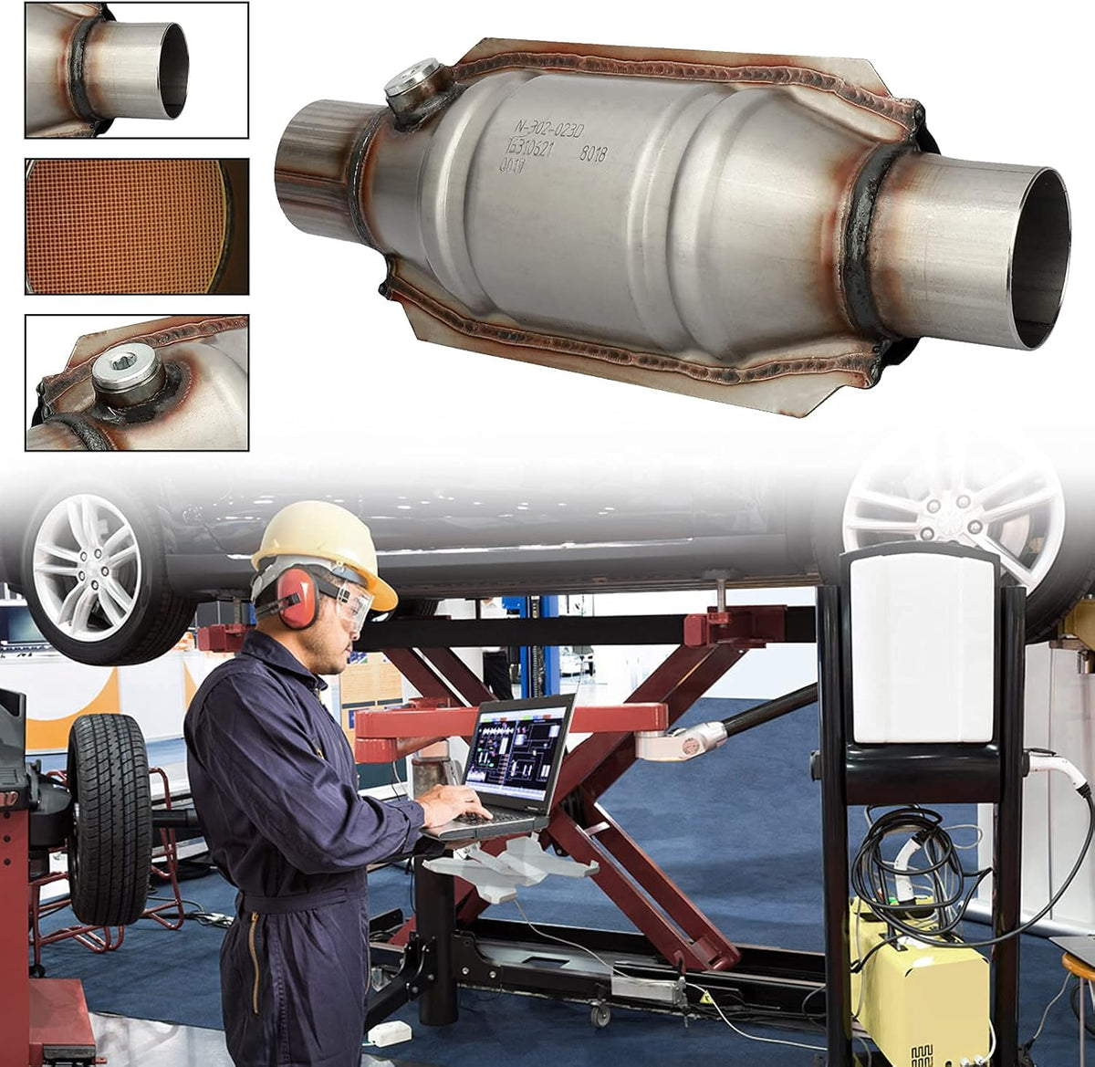 2.25" Inlet/Outlet Universal Catalytic Converter with O2 Port & Heat Shield, Pack of 2 U87363