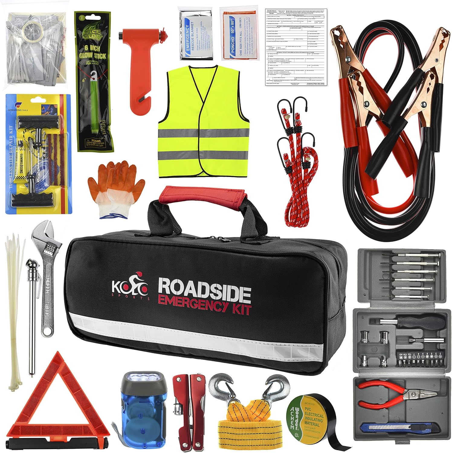 156-Piece Multipurpose Emergency Car Kit with Automotive Tools and First Aid Kit Y93036