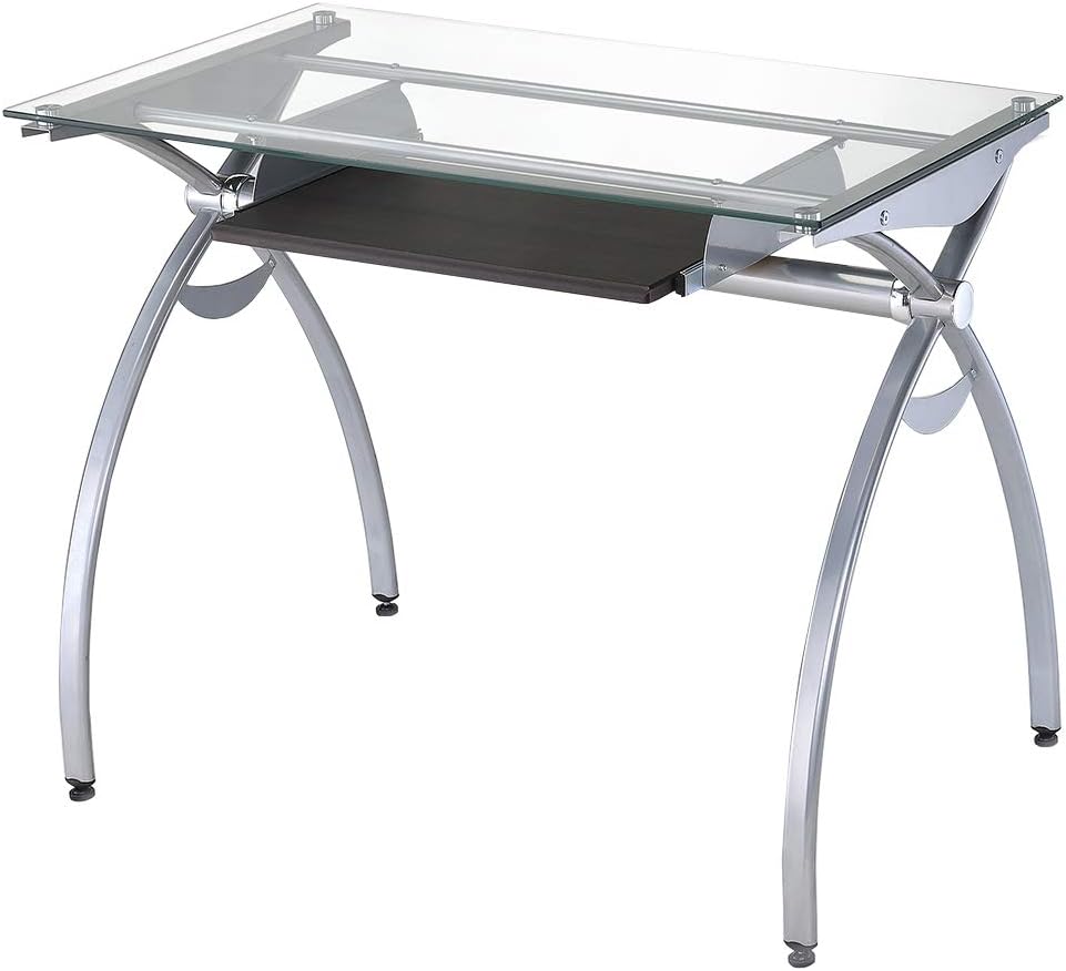 Clear Glass Top Computer Desk with Pull Out Keyboard Panel U82273