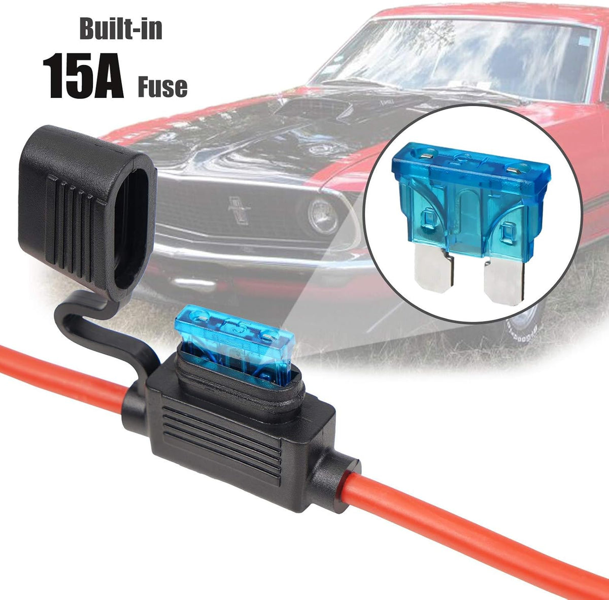 SAE Battery Connector 10AWG to Ring Terminal Harness with 15Amps Fuse 2 Pin Quick Disconnect 2FT Extension Cable Q751