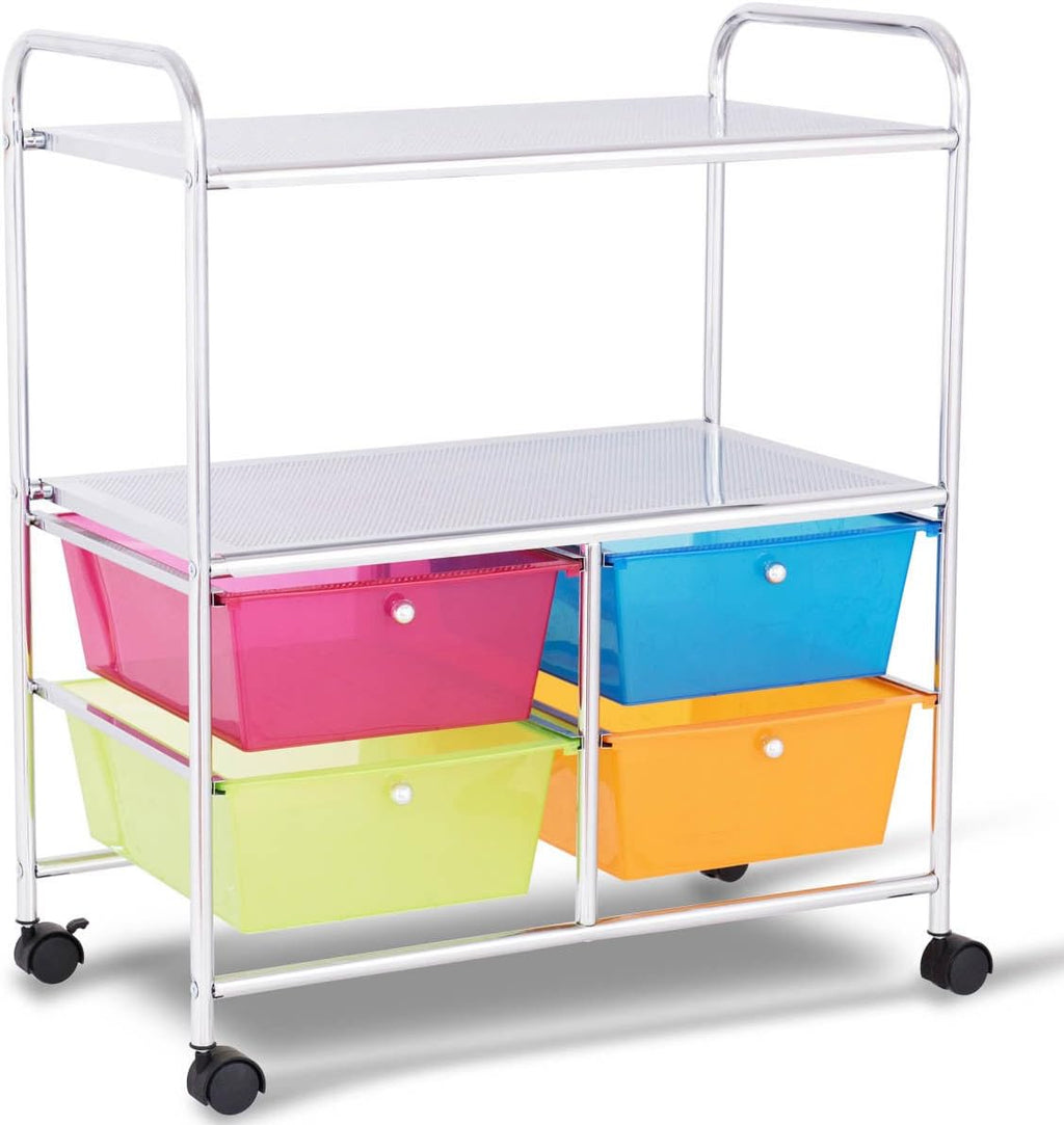White Rolling Storage Cart with 4 Drawers 2 Shelves O648101