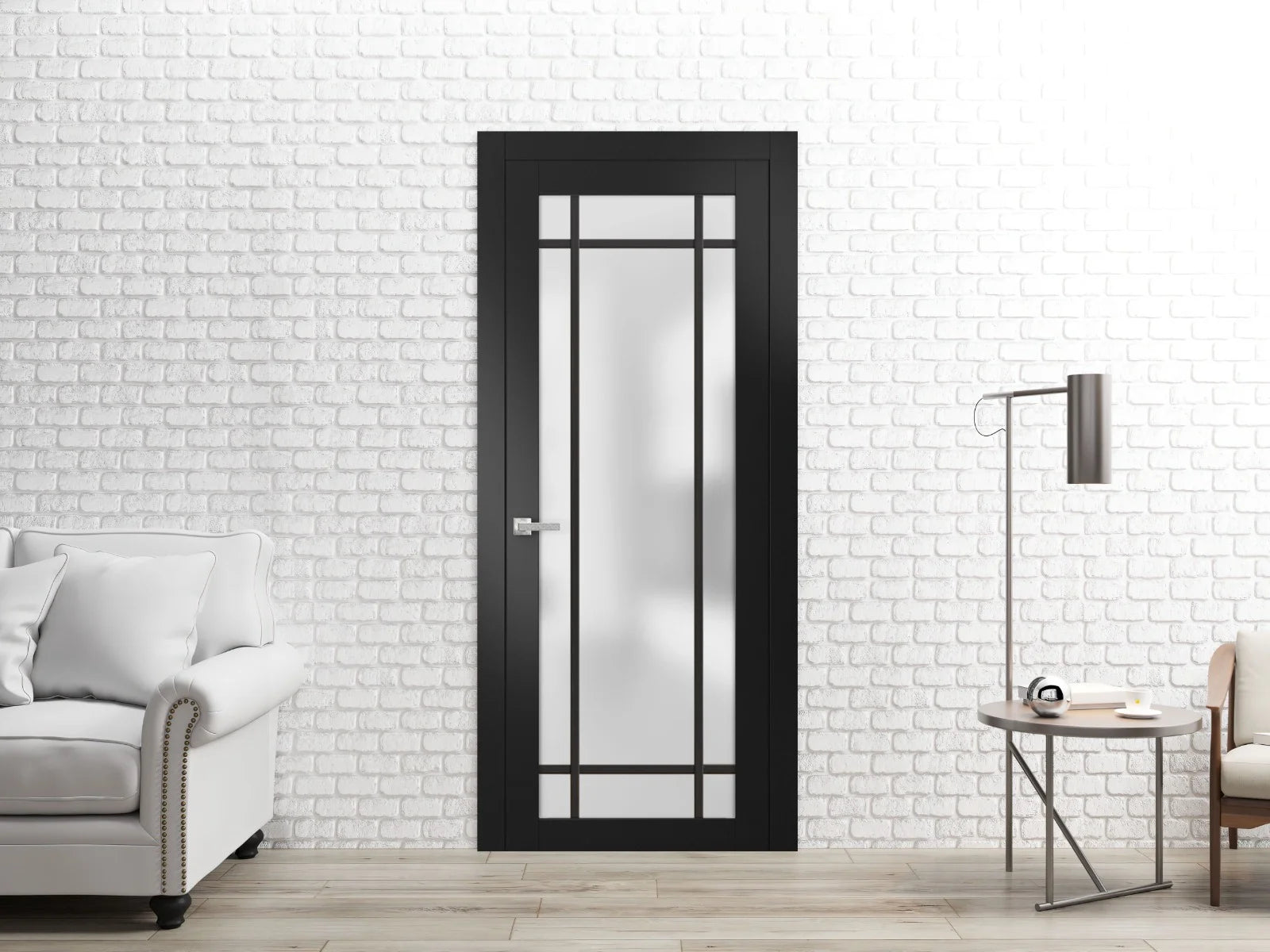 Matte Black Frosted Glass Solid French Door 32 x 84 inches Z416859