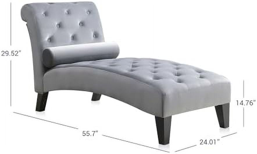 Beige Upholstered Chaise Lounge Sofa with Button Tufted Back and Hardwood Legs Q96778