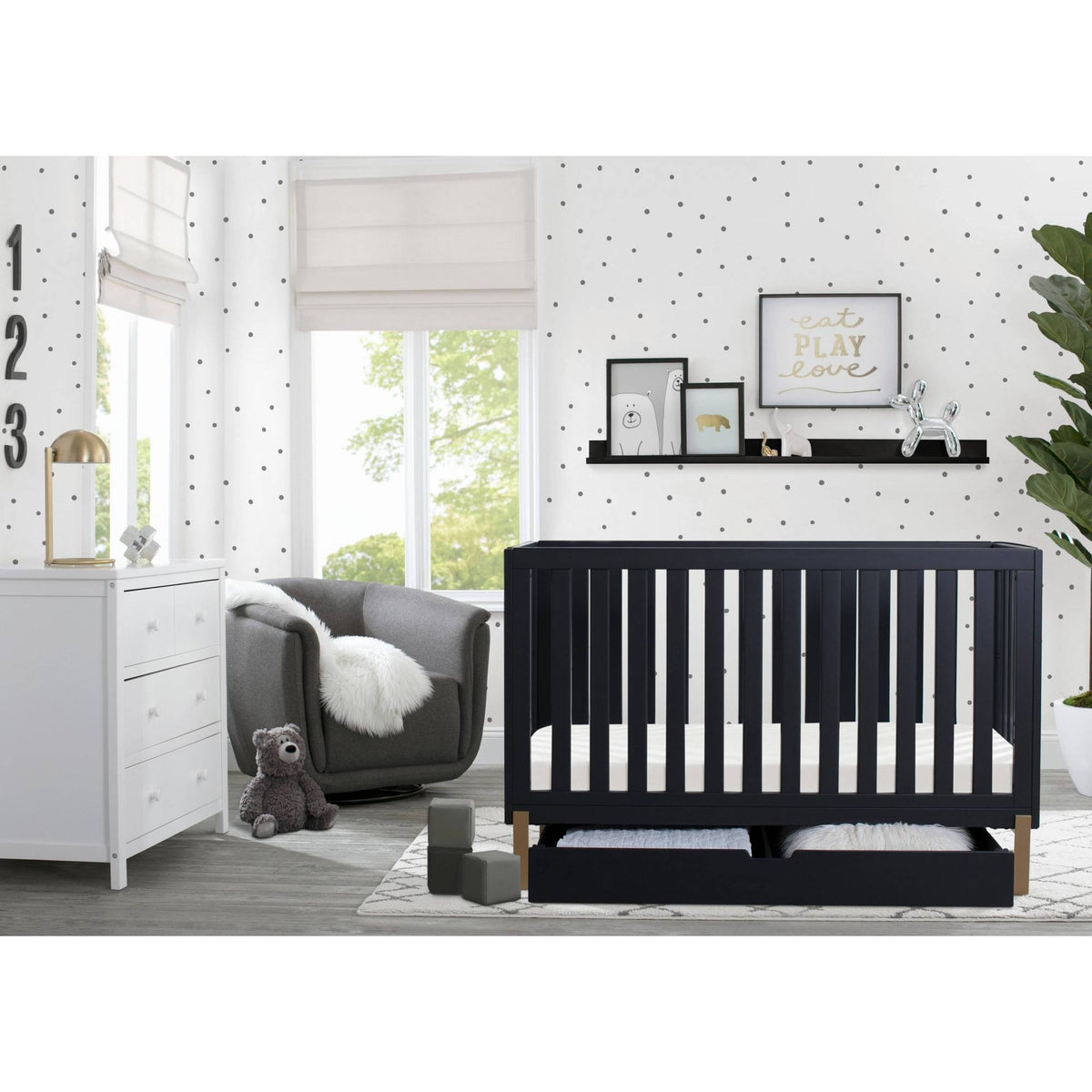 Midnight 4-in-1 Convertible Crib with Roll-Out Storage I290143