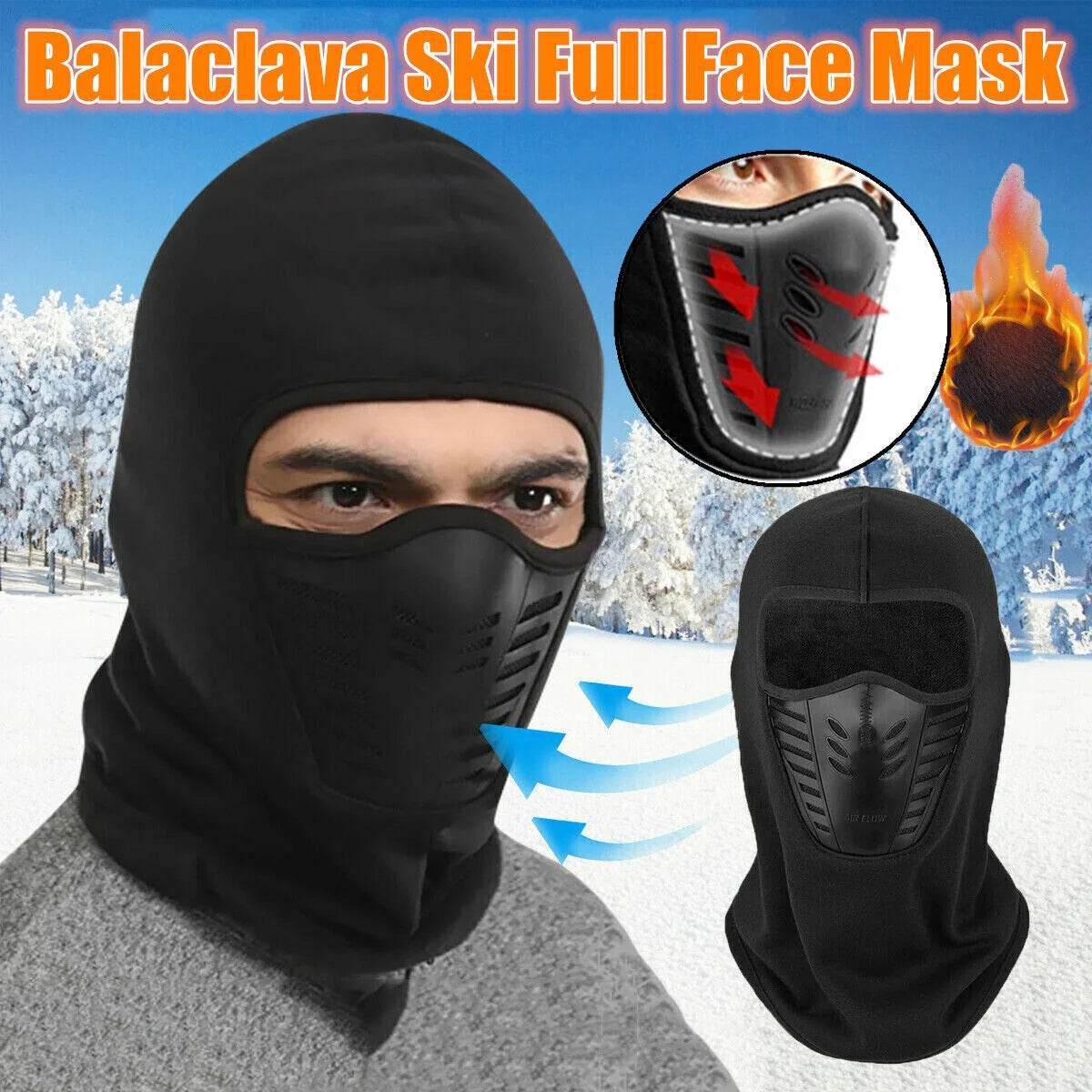 2x Men’s Cold Weather Balaclava Face Mask Winter Windproof Fleece Ski Mask U262