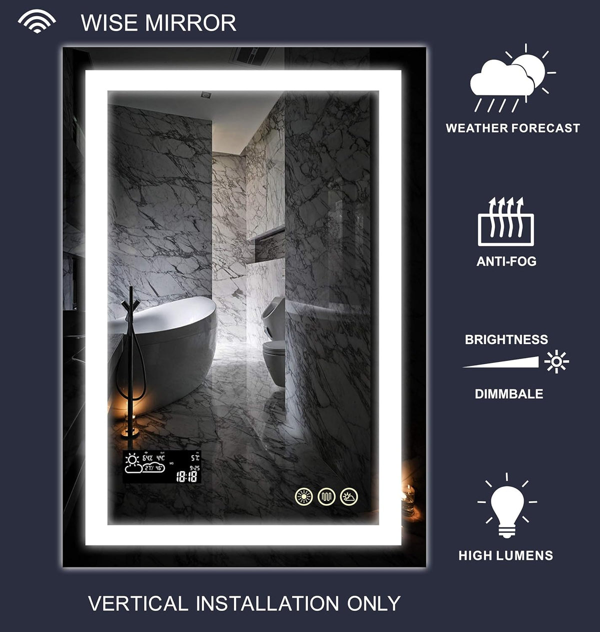 Dimmable Lighted Bathroom Mirror with Defogger and Memory Touch Switch S6625
