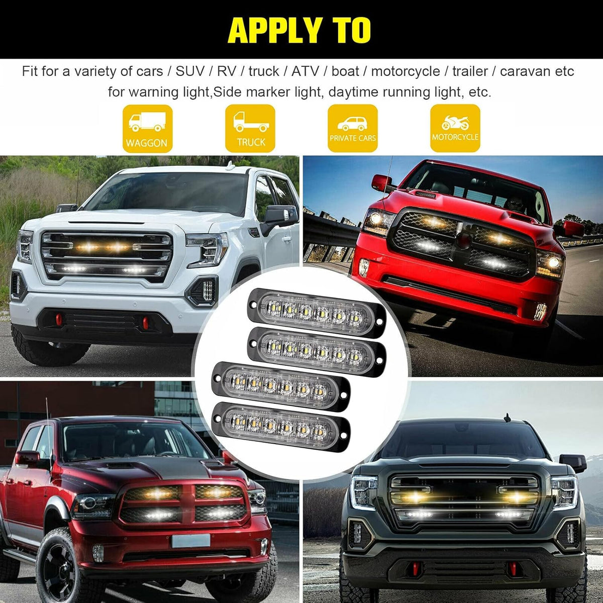 16Pcs LED Emergency Strobe Lights with Control Switch, Amber White, Pack of 2 O899850