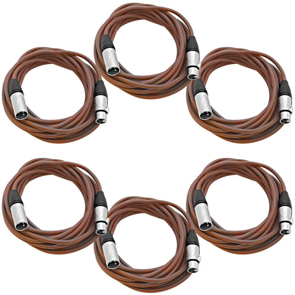 6 Pack 25 Foot Brown XLR Patch Cables Microphone Cords L4631