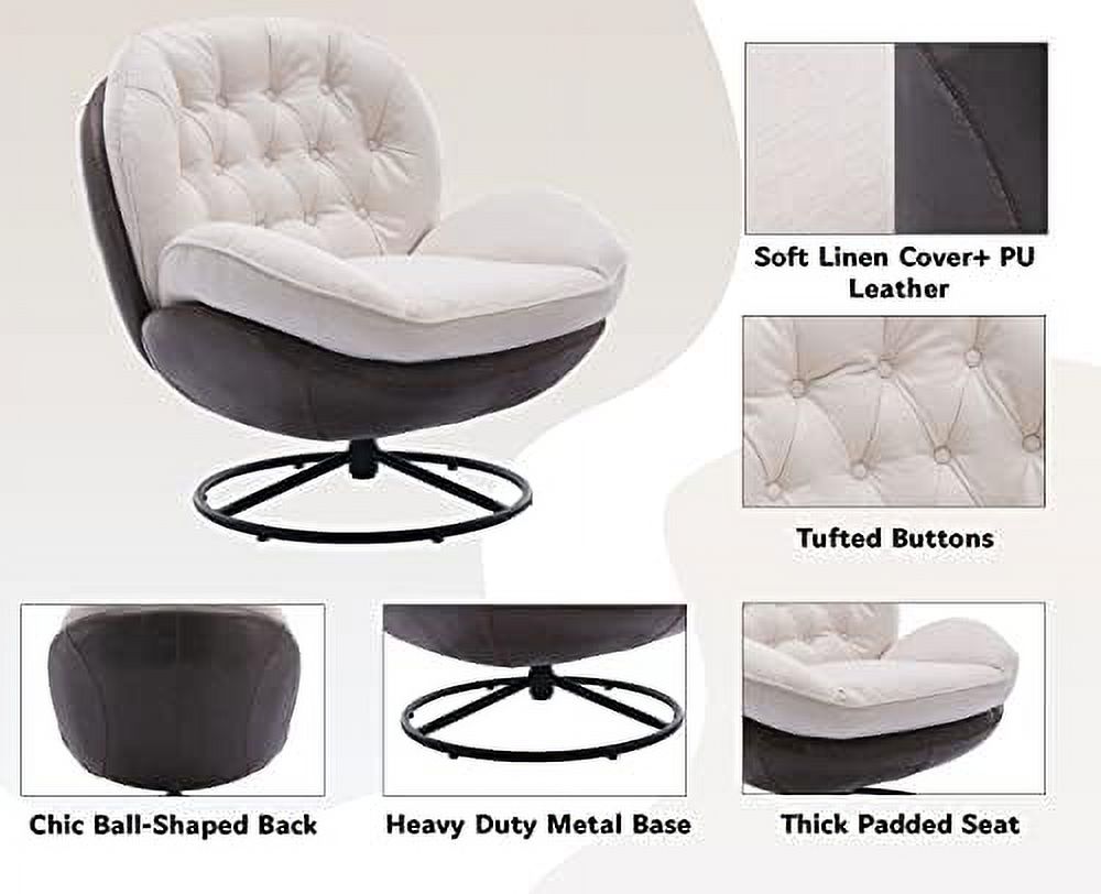 White Linen Swivel Chair with Ottoman R1193