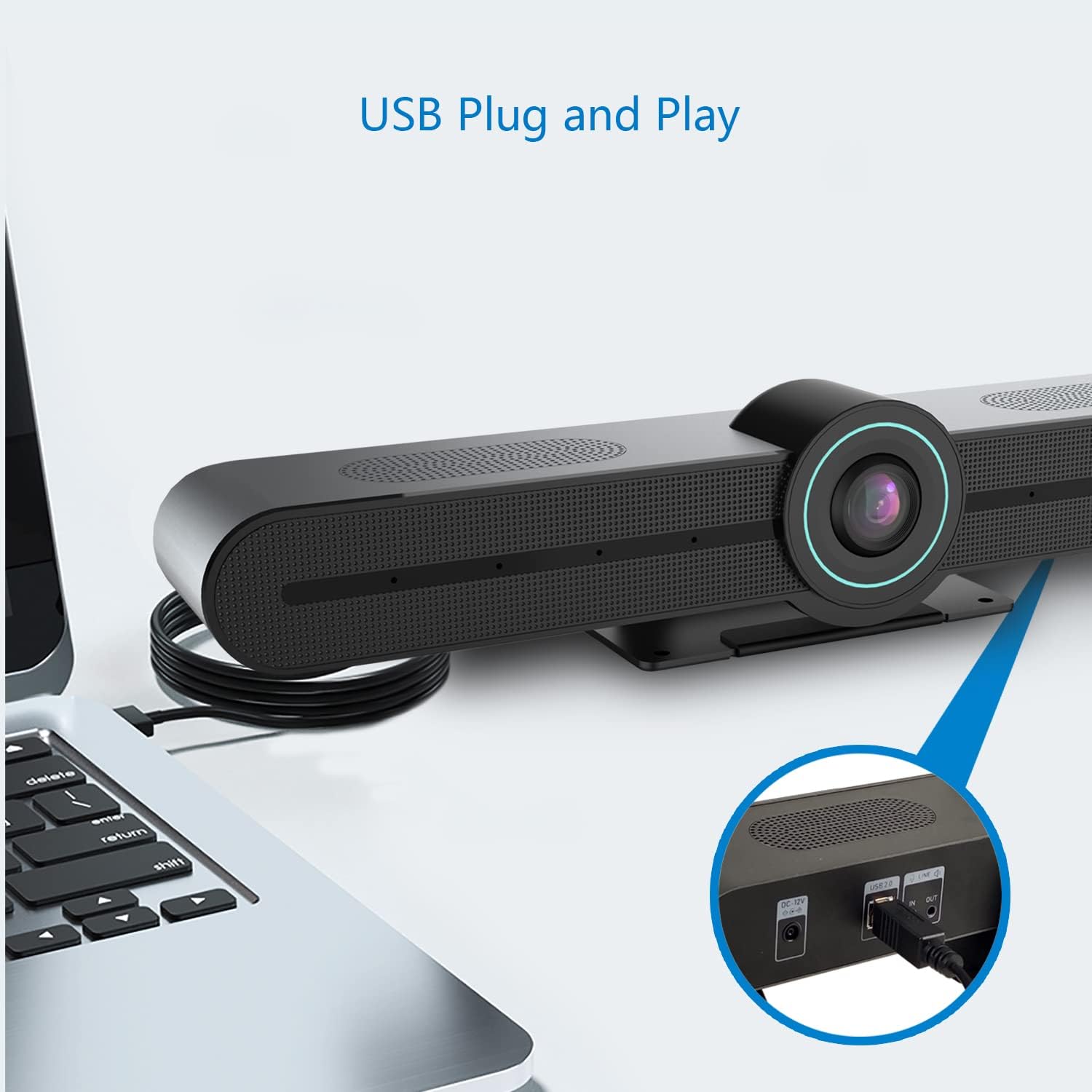 HD 4K Conference Room Webcam with Microphone and Speaker, 3X Digital Zoom, Wide Angle View 3 in 1 USB Webcam T709927