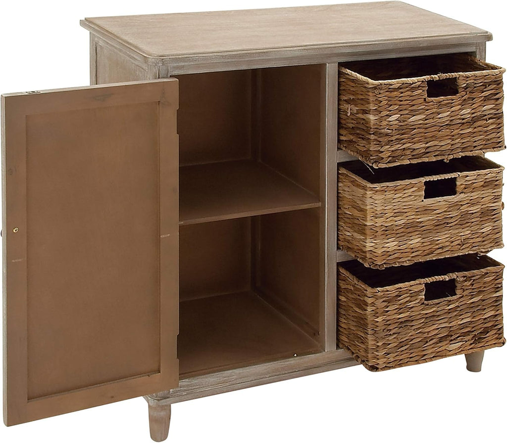 Whitewash Taupe Wood Basket Cabinet Y4717